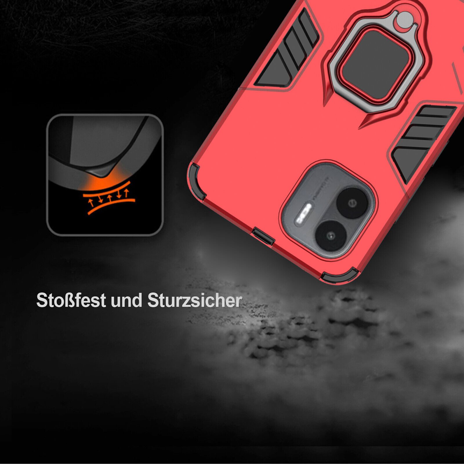 betterfon Handyhülle für Xiaomi Redmi A1 Outdoor Panzerhülle mit Slide-Kameraschutz, Mit Ringhalterung, Kamera-Schutz, Magnetplatte & 3-Schicht-Schutz