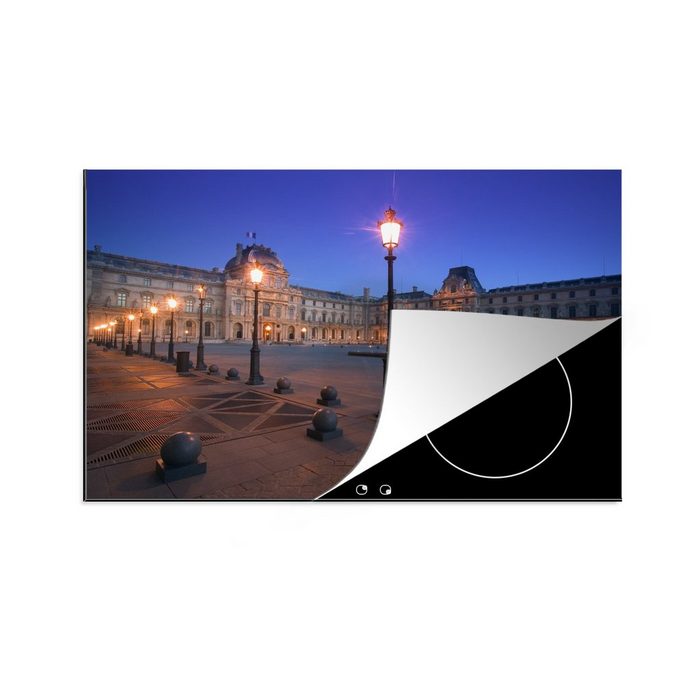 MuchoWow Herdblende-/Abdeckplatte Der Louvre Paris bei Nacht von französischen Laternen beleuchtet Vinyl (1 tlg) induktionskochfeld Schutz für die küche Ceranfeldabdeckung