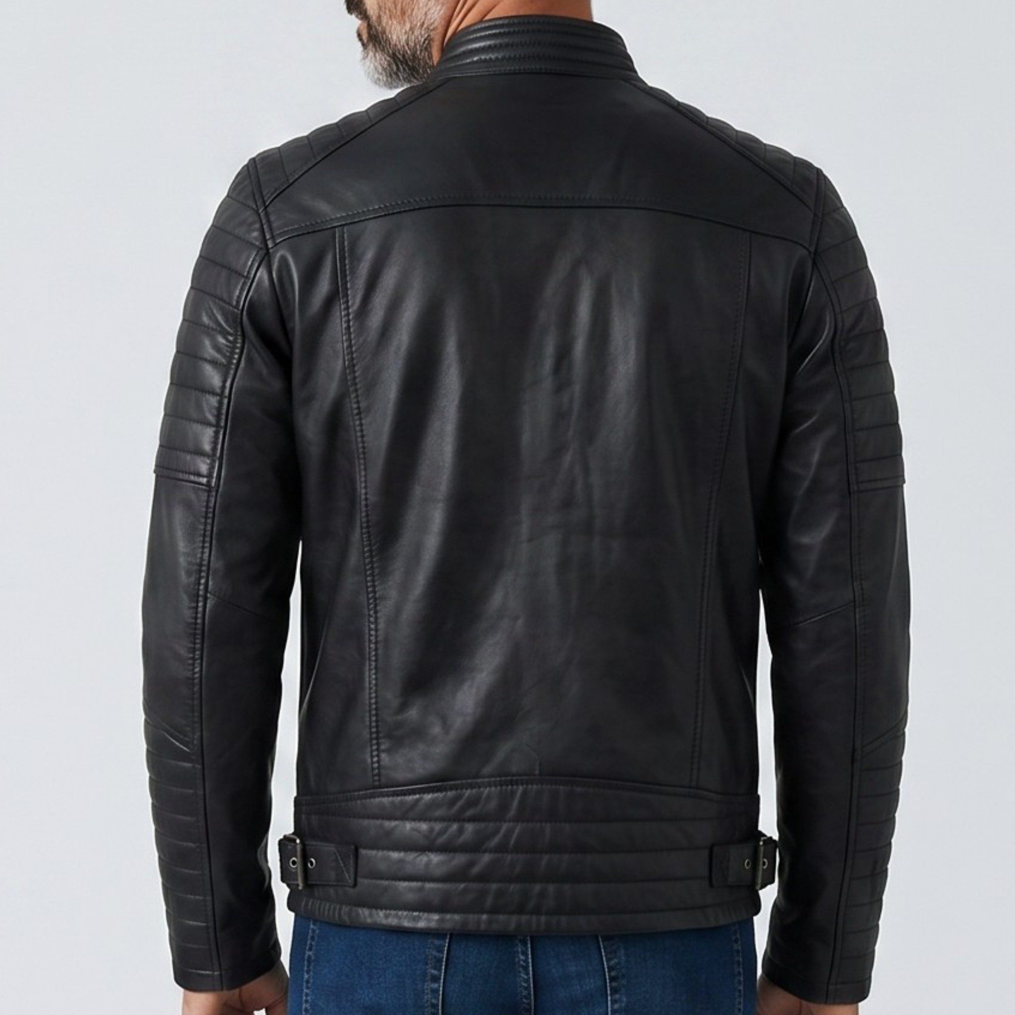 MDM Bikerjacke Herren Kunstlederjacke im Bikerstil Schwarz mit Steppungen Gesteppte Kunstlederjacke im Bikerstil mit Slim Fit Passform – Bild 2 von 5