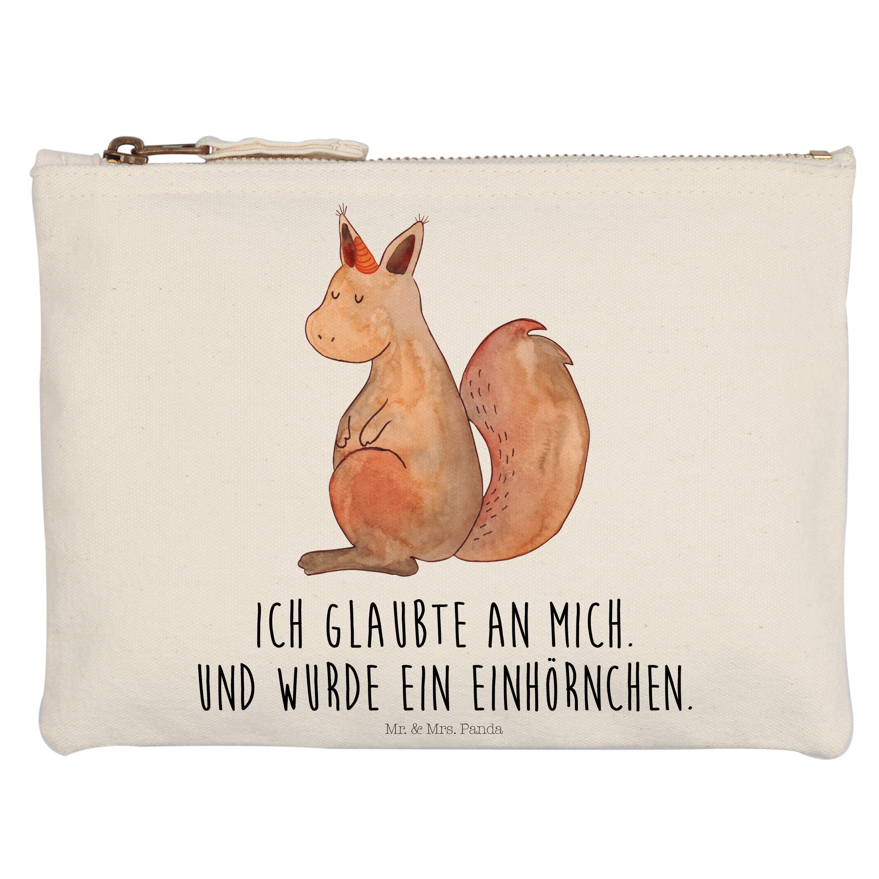 Mr. & Mrs. Panda Kosmetiktasche Einhörnchen Glaube - Weiß - Geschenk, Kosmetikbeutel, Einhorn, Etui, (1-tlg)