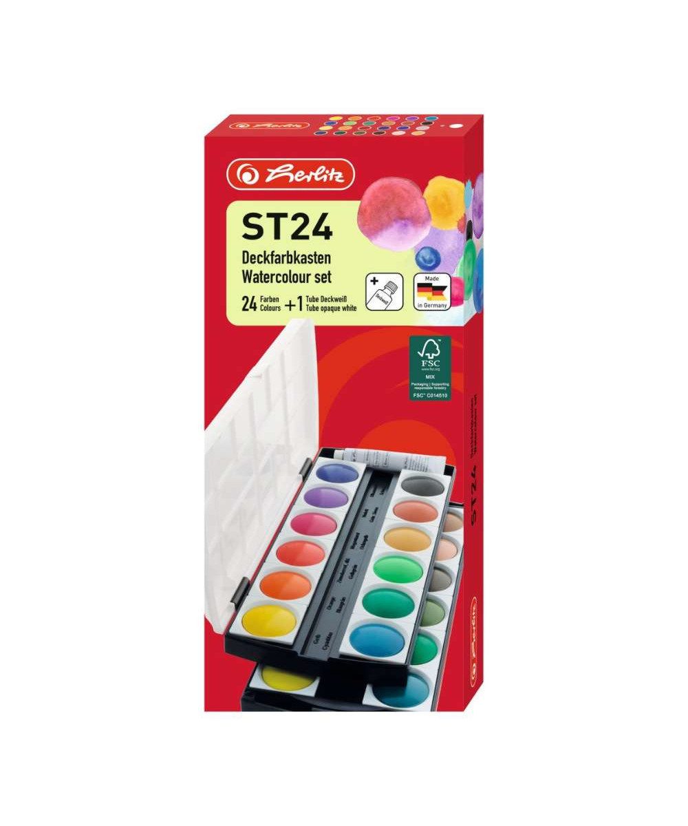 Herlitz Bastelfarbe herlitz ST24 Wasserfarbkasten (24 Farben + Deckweiß), Inhalt: 24 Farben + Deckweiß
