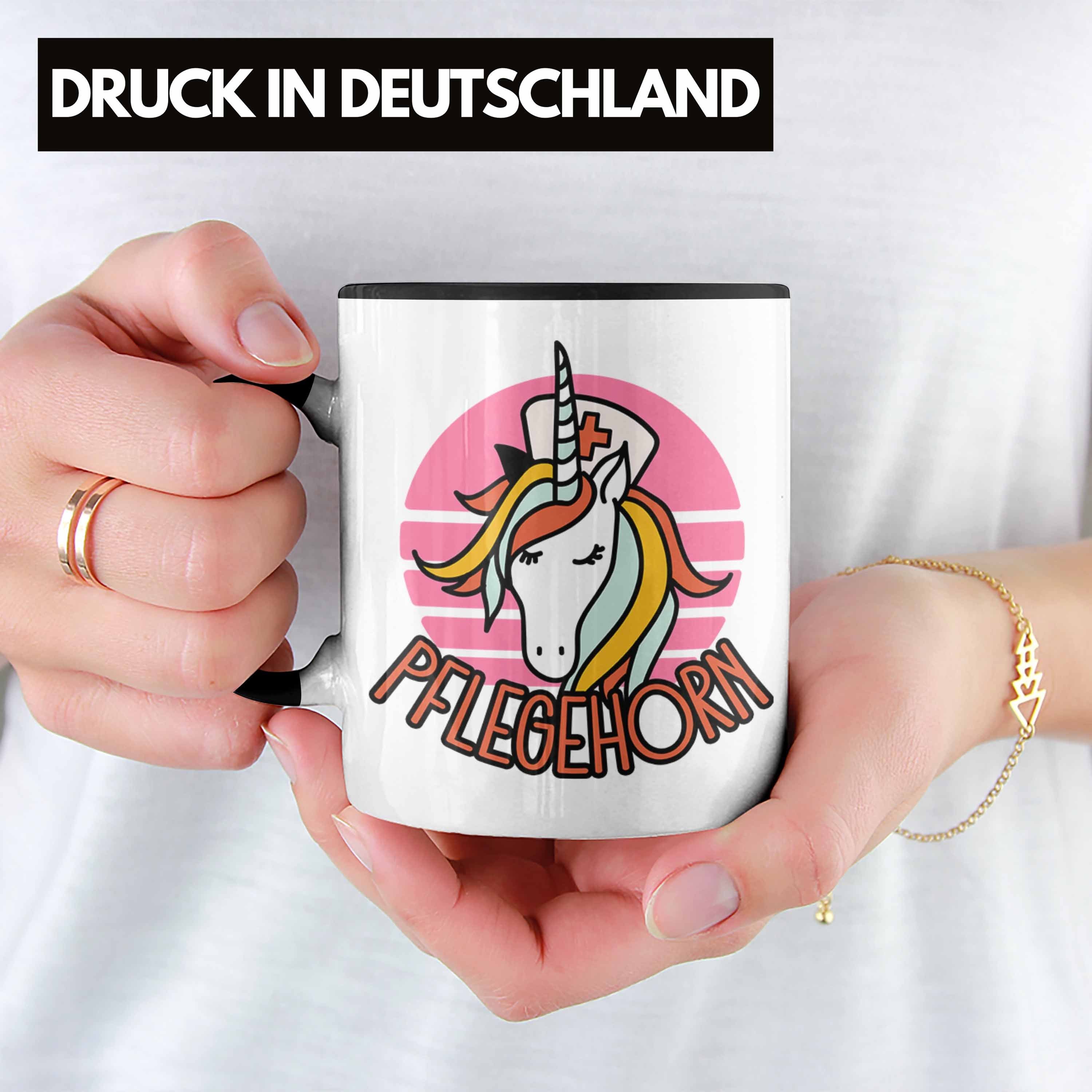 Tasse Schwarz "Pflegehorn Pflegerinnen für Trendation Einhorn Tasse Lustige Pflege Geschenkidee