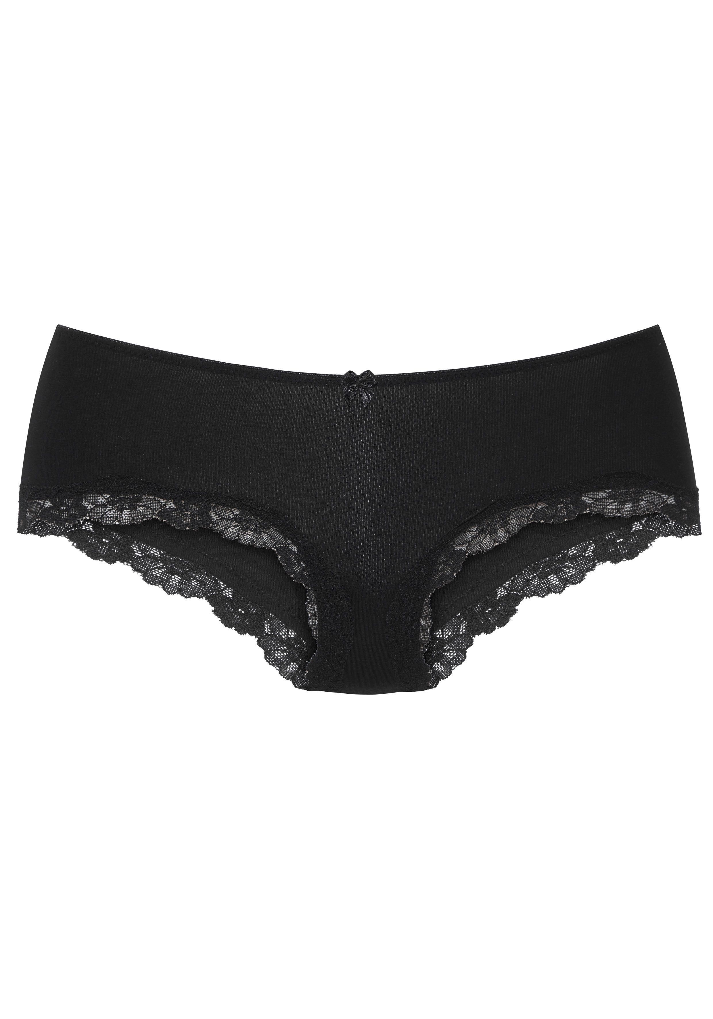 LASCANA Panty (3er-Pack) aus elastischer Baumwolle mit zarter Spitze