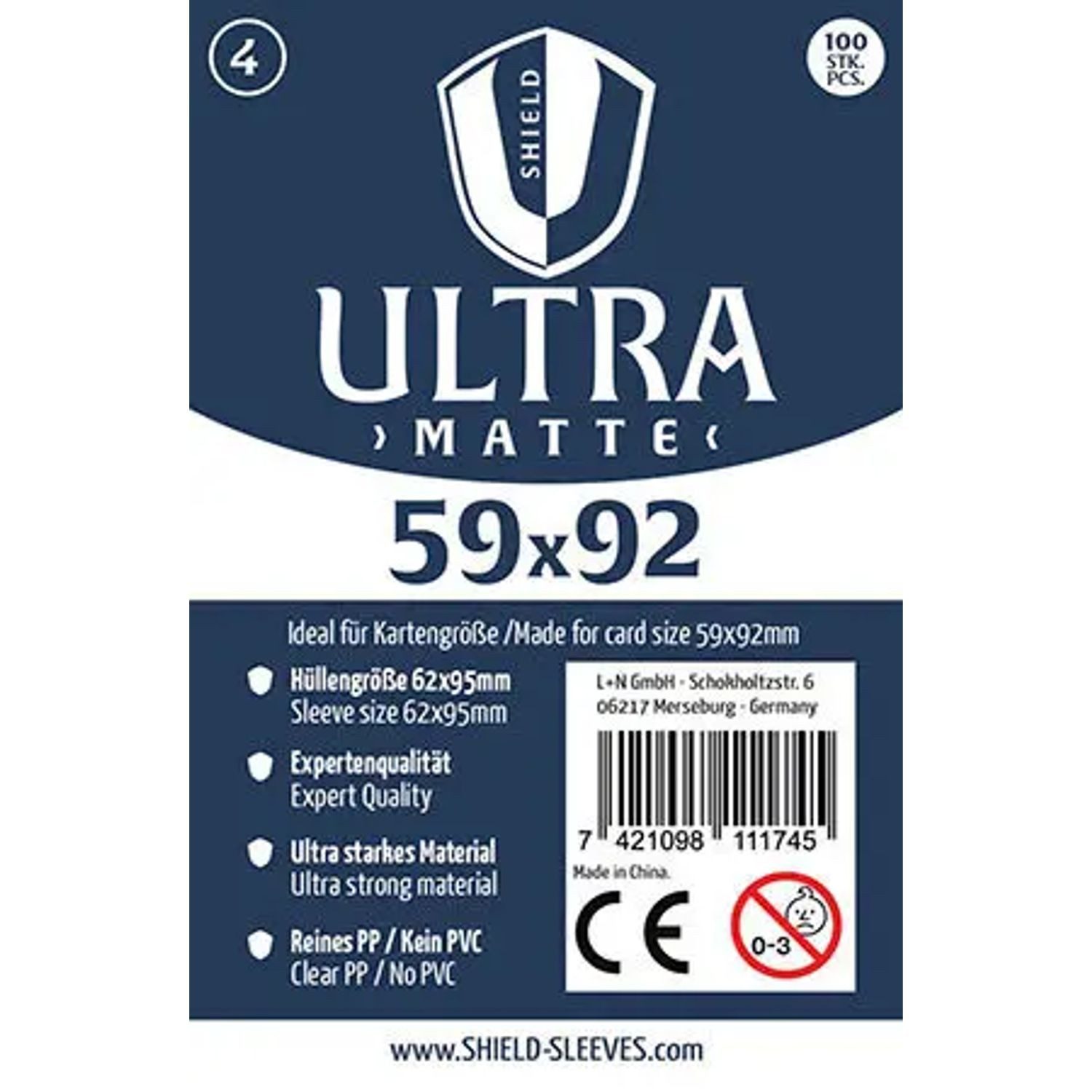 SHIELD Spiel Shield Ultra Matte 4 - 100 Super Sleeves für Kartengröße 59 x 92 mm