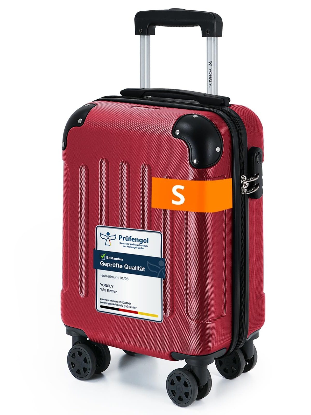 YONSLY Hartschalen-Trolley Hartschalen-Reisekoffer Trolley Rollkoffer in S/M/L/XL Größen, 4 Rollen, mit 360°-Lenkrollen, Zahlenschloss und mehrstufigem Teleskopgriff