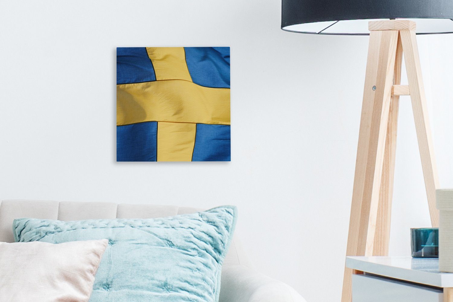 Leinwand Nahaufnahme Schweden, der Flagge von St), OneMillionCanvasses® Wohnzimmer Bilder für Leinwandbild (1 Schlafzimmer