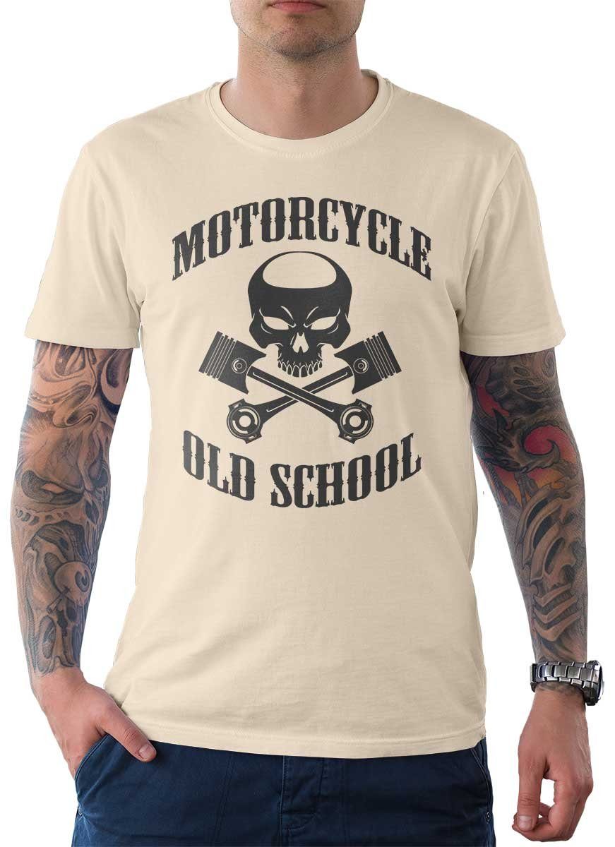 Rebel On Wheels T-Shirt Herren T-Shirt Tee Oldschool Punisher mit Biker / Motorrad Motiv Cream