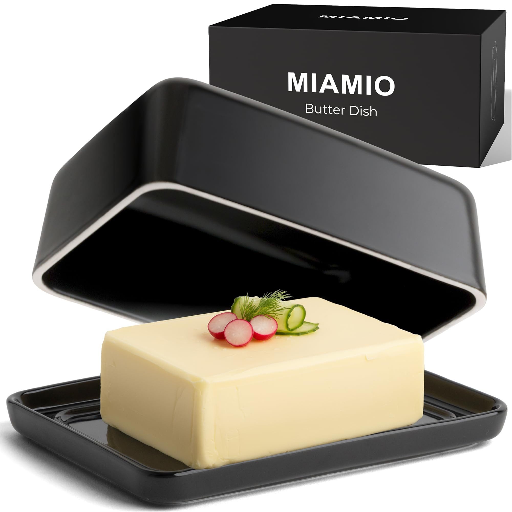 MiaMio Butterdose Butterdose Keramik mit Keramikdeckel Schwarz, Keramik, matte Glasur