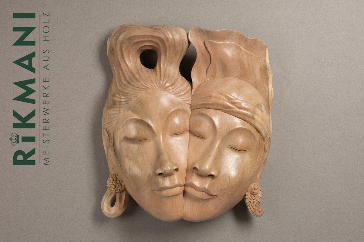 Rikmani Wanddekoobjekt Maske aus Vollholz handgearbeitete Wand Deko - Wandskulpturen Holzmaske, Wanddeko