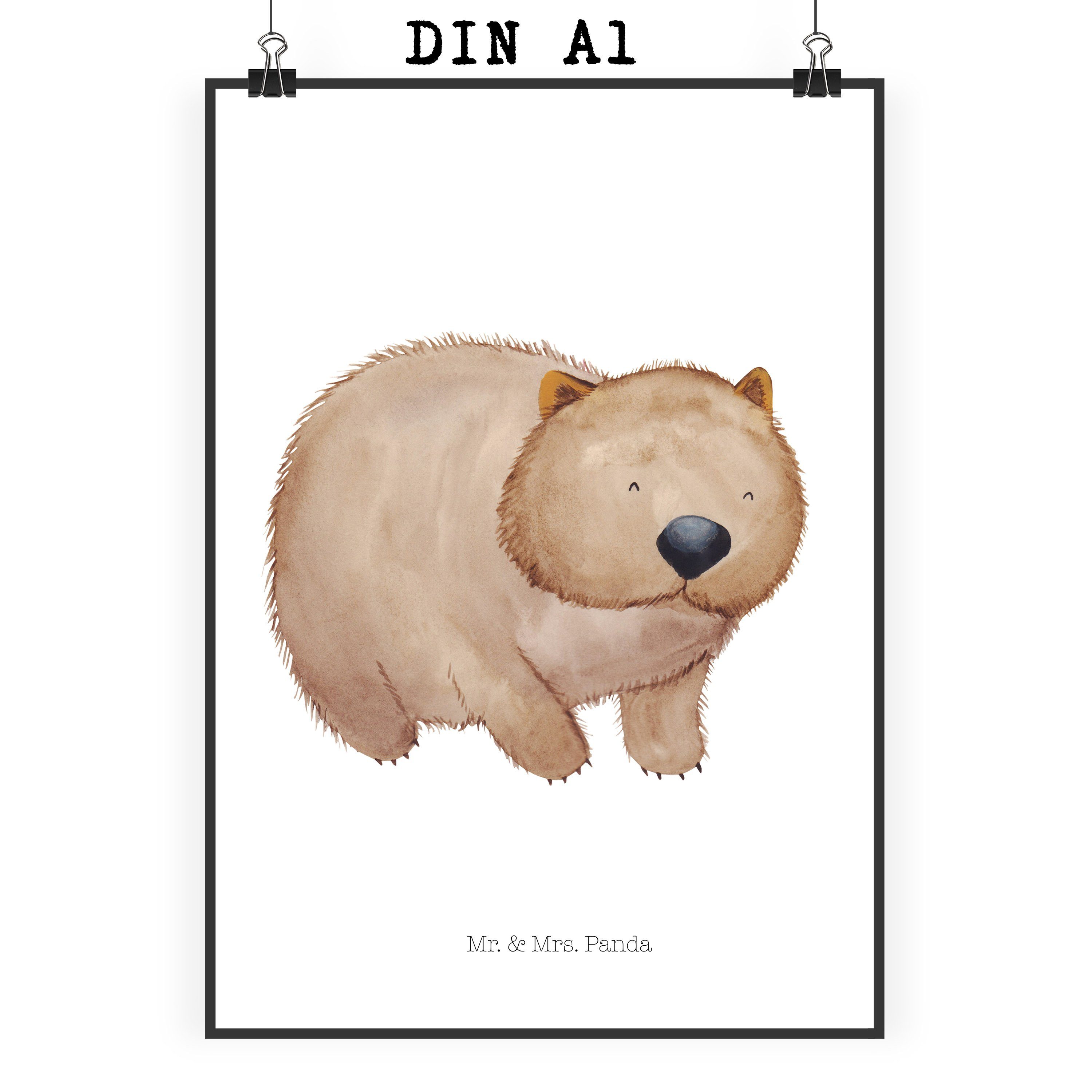 Mr. & Mrs. Panda Poster DIN A1 Wombat - Weiß - Geschenk, Das Leben ist schön, Wandposter, Wan, Wombat (1 St), Lebendige Farben