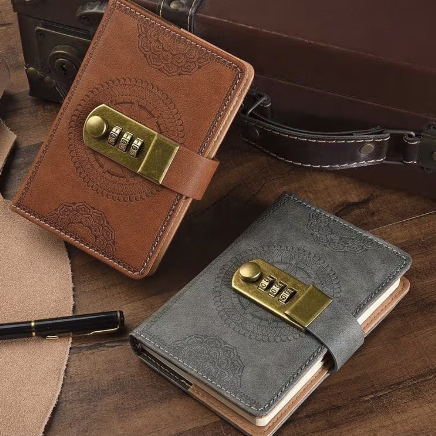 XCOAST Tagebuch Tagebuch mit Passwort-Schloss – Vintage Hardcover Journal Braun