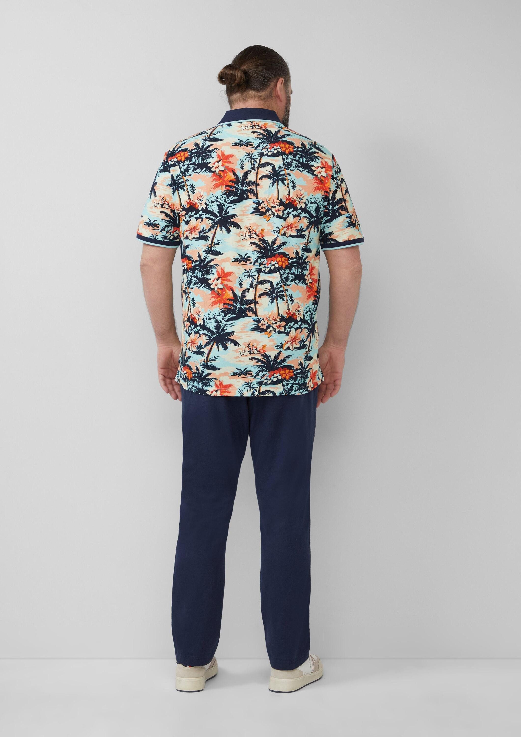 s.Oliver Kurzarmshirt Polo-Shirt Poloshirt aus Baumwolle mit All-over-Print