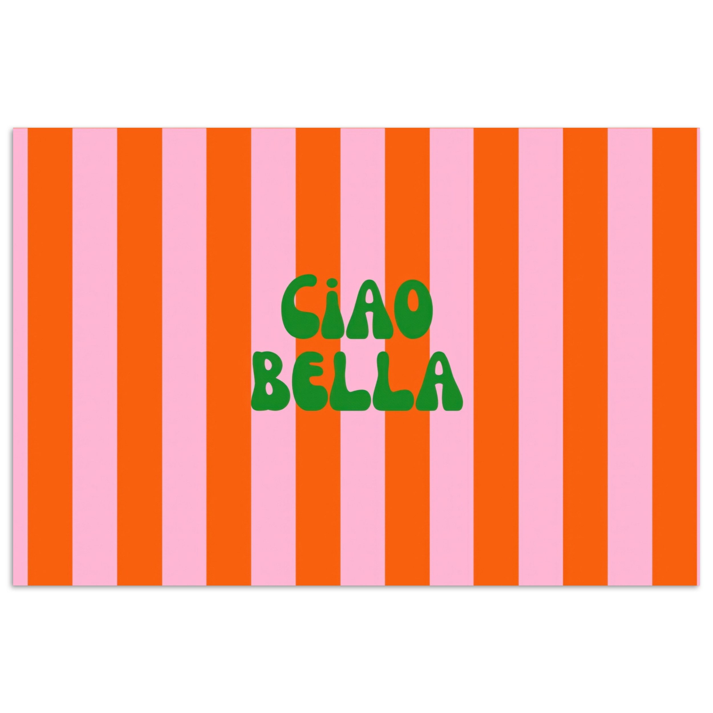 MuchoWow Poster Streifen - Orange - Vertikal - Ciao bella, (1 St), Poster ohne Rahmen, Wandbild, Wandposter, 30x20 cm