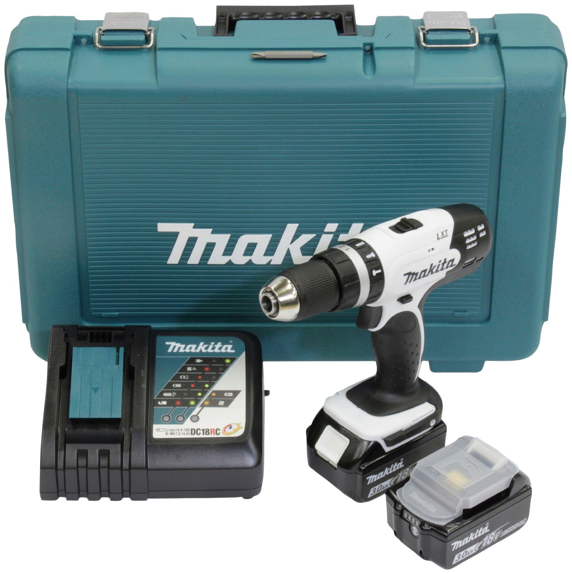 Makita Akku-Schlagbohrschrauber DHP453RFEW, (Set), inkl. 2 Akkus, Ladegerät  und Transportkoffer