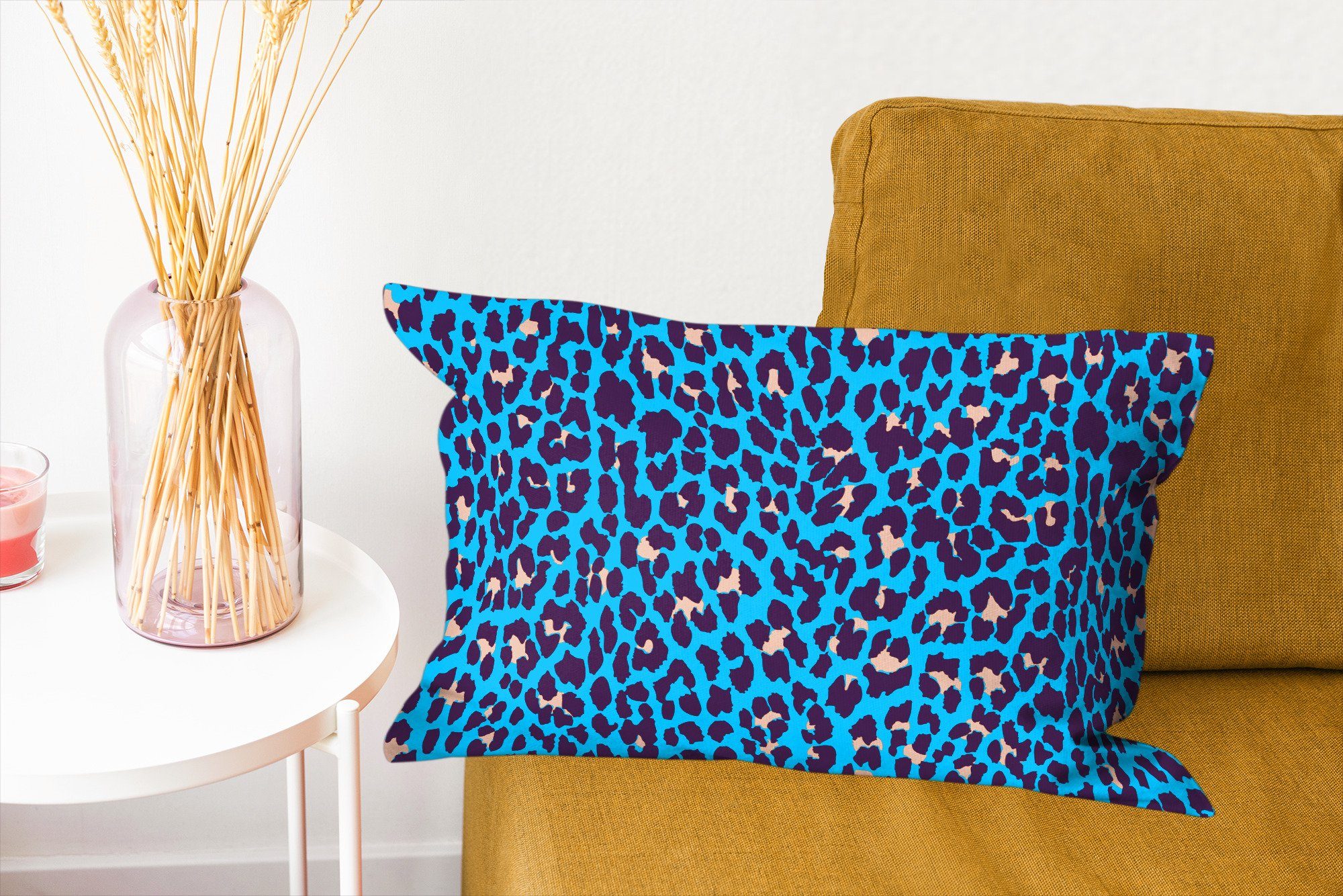 Design - Dekokissen mit Dekokissen Leopardenmuster MuchoWow Füllung, Blau, Dekoration, Wohzimmer Zierkissen, - Schlafzimmer