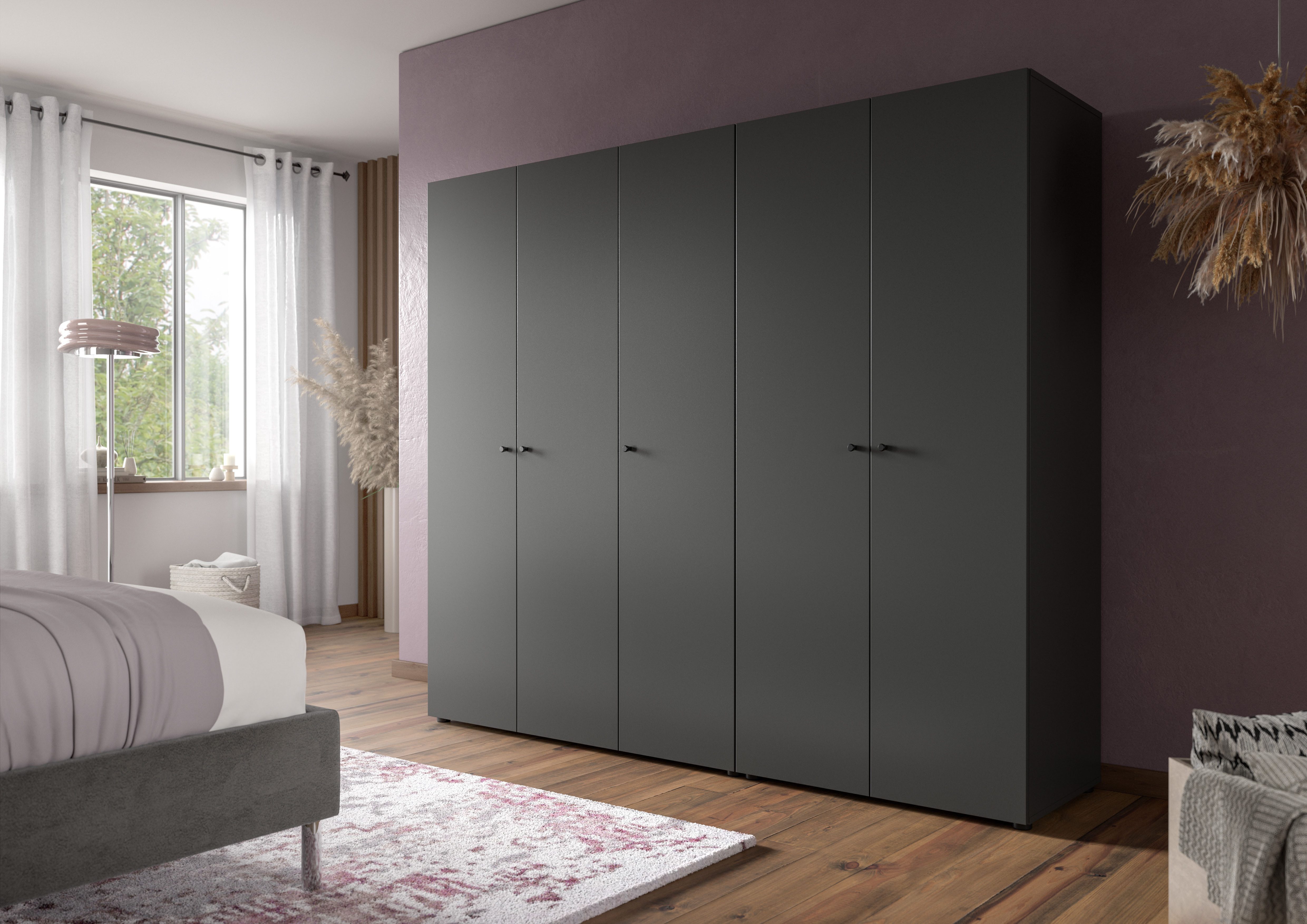 Home affaire Kleiderschrank BILLINGS, Schlafzimmerschrank, Schrank, Garderobenschrank (OTTO BESTSELLER, Garderobe & Schlafzimmer) Breite 200cm, grau, 5-türig, inkl. 2 Kleiderstangen und 5 Ablageböden