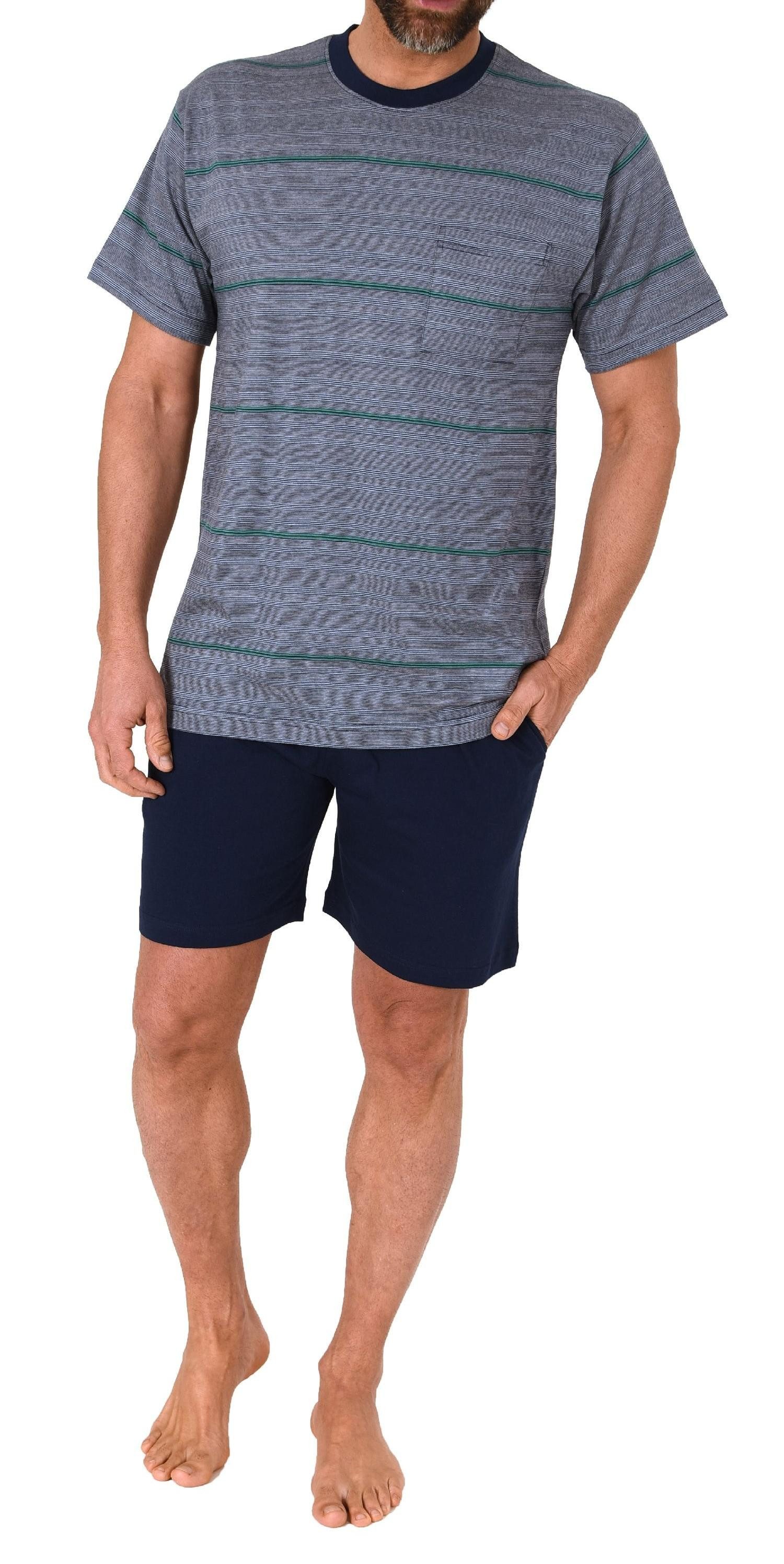 Pyjama Herren Kurzarm Shorty Pyjama in Streifenoptik - auch in Übergrößen