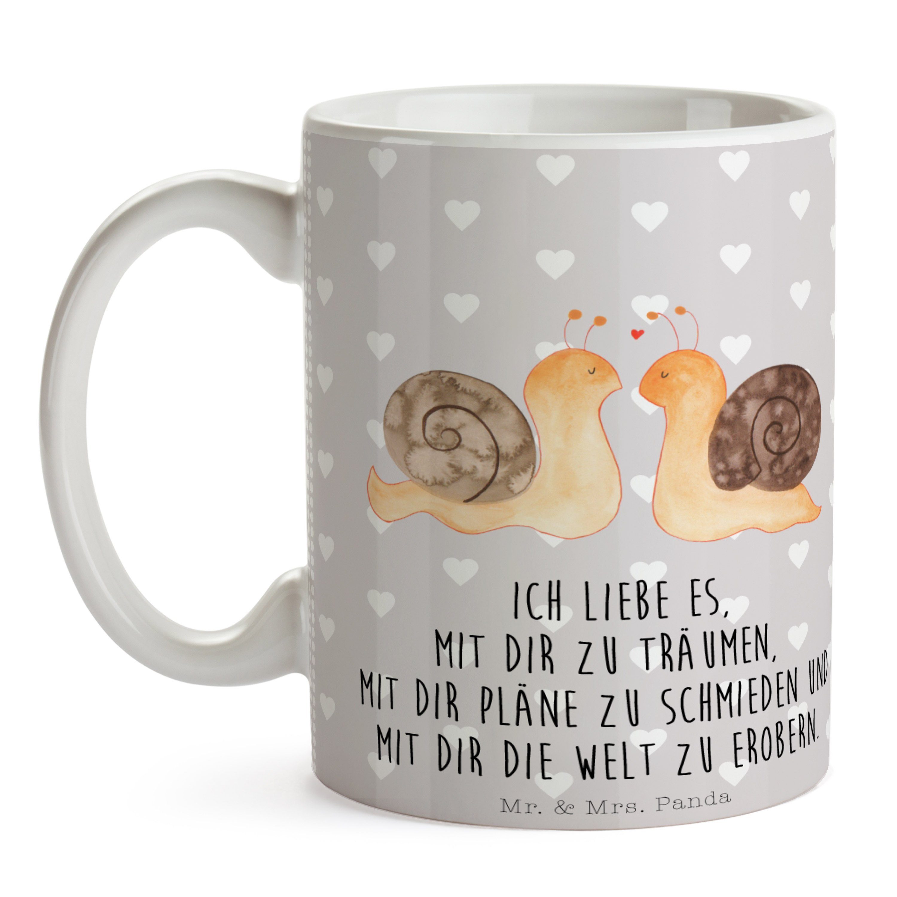 Mr. & Mrs. Panda Liebe - Paar, Sprüche, Tasse Grau Tasse, Geschenk, Tasse Keramik - Pastell Schnecken
