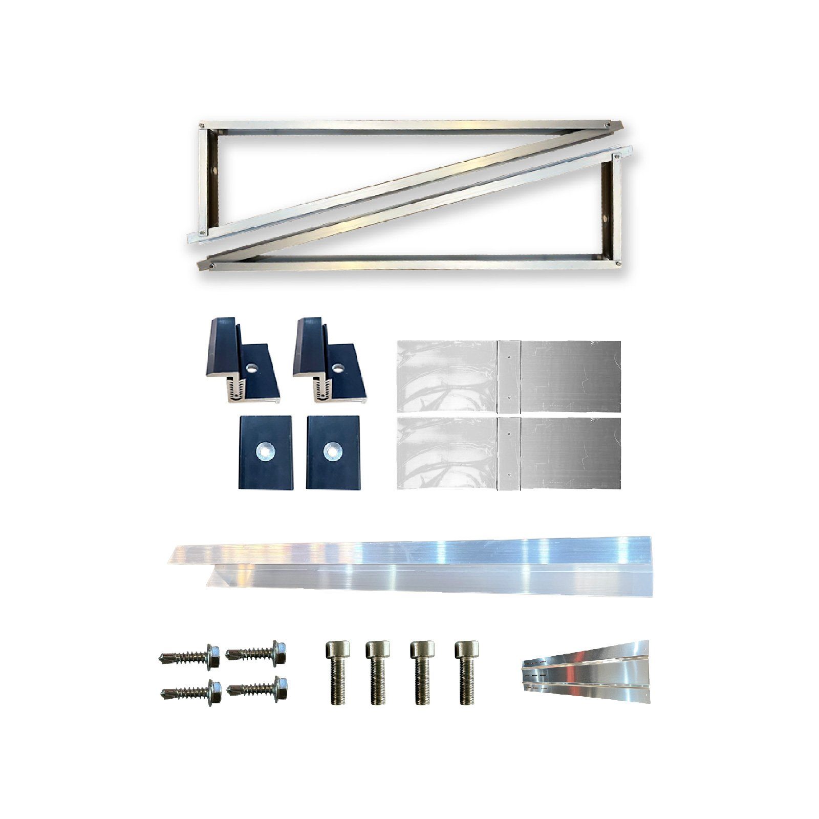 EPP.Solar Montage-Kit Aufständerung SÜD Premium für Flachdach PV Montagesystem für 2 Module, Silber Farbe | Spezialwerkzeuge