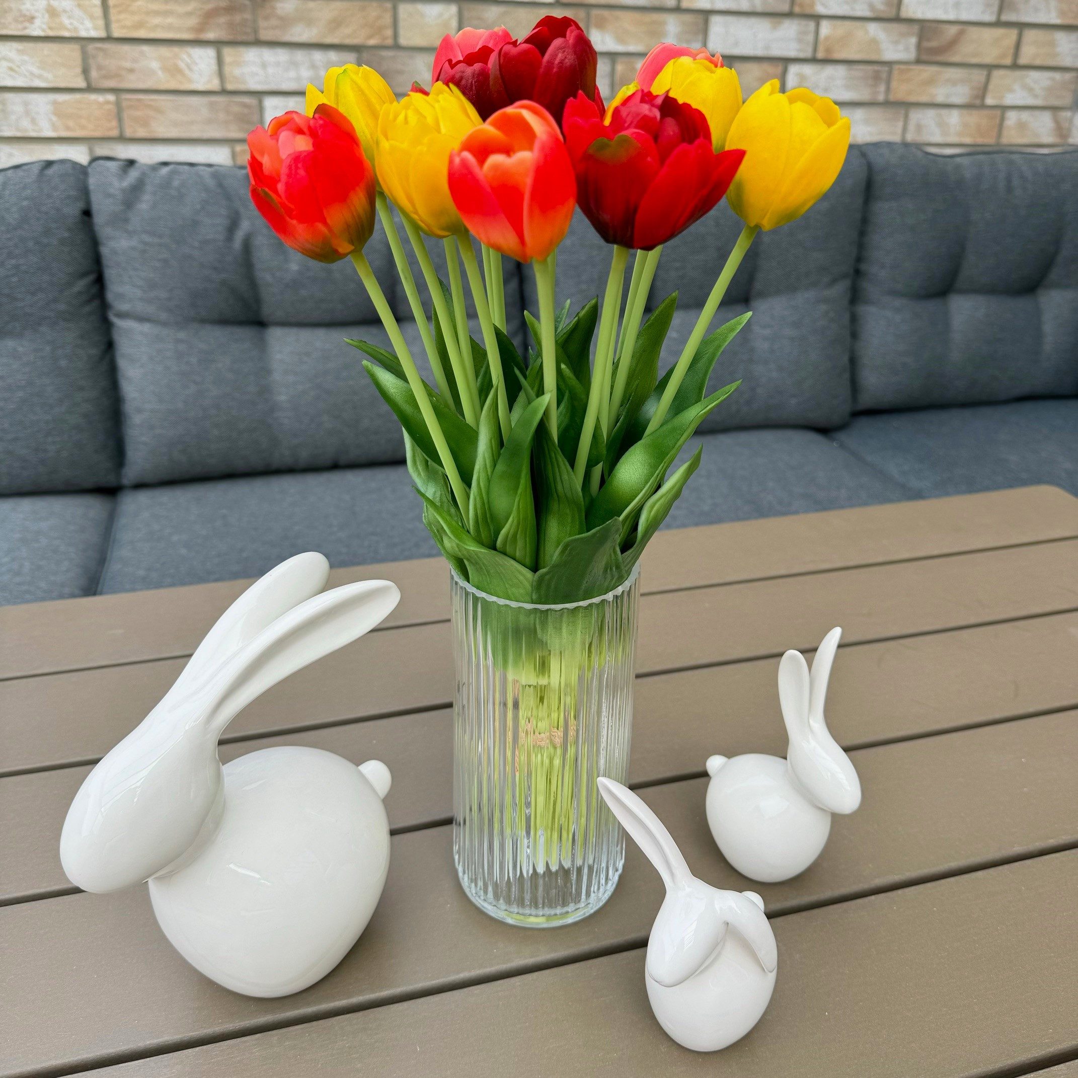 Kunstblumenstrauß - 15 künstliche Tulpen in einer Glasvase - Real touch, wi günstig online kaufen