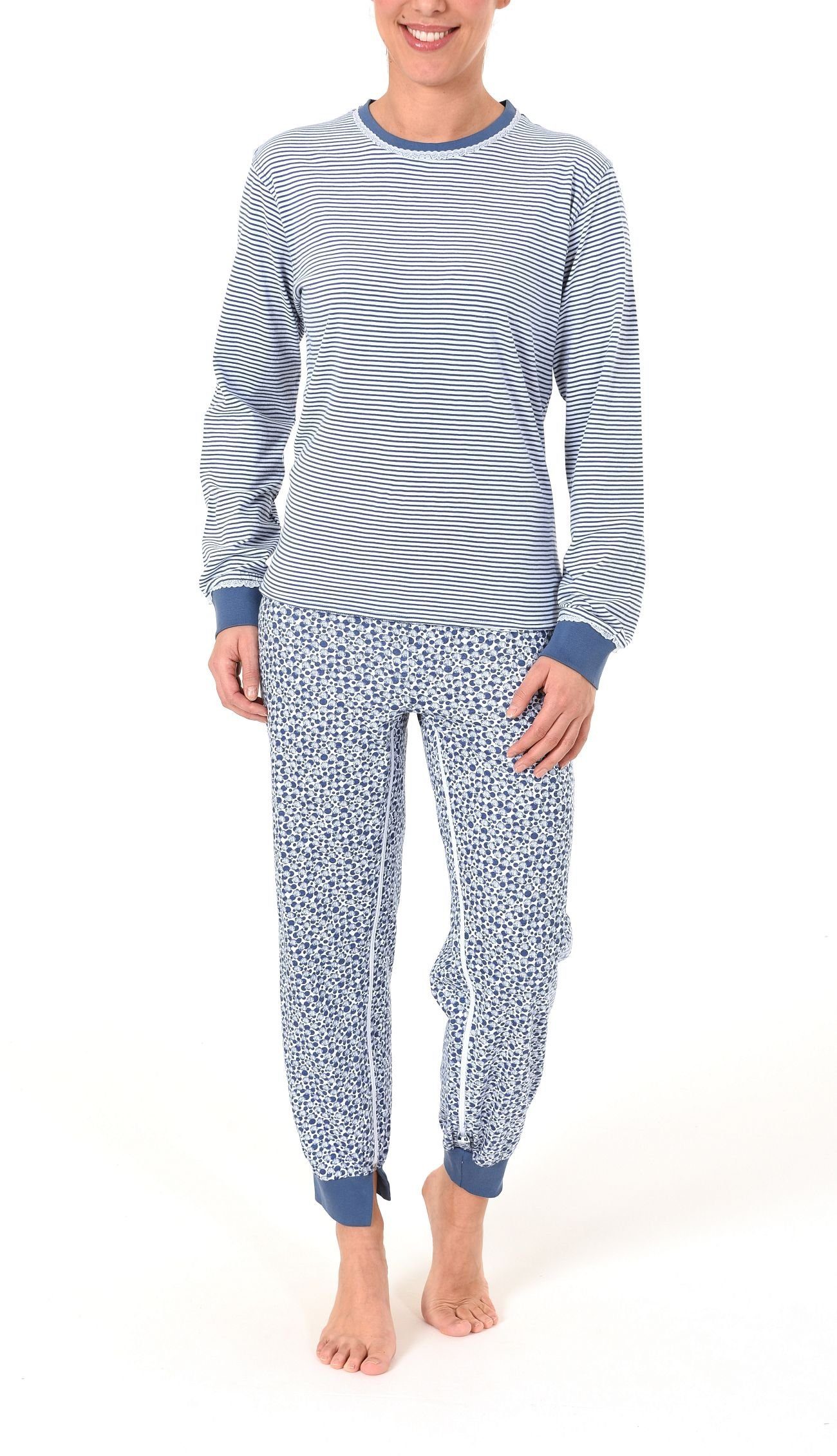 Normann Pyjama Damen Pflegeoverall langarm mit Reißverschluss am Rücken und am Bein