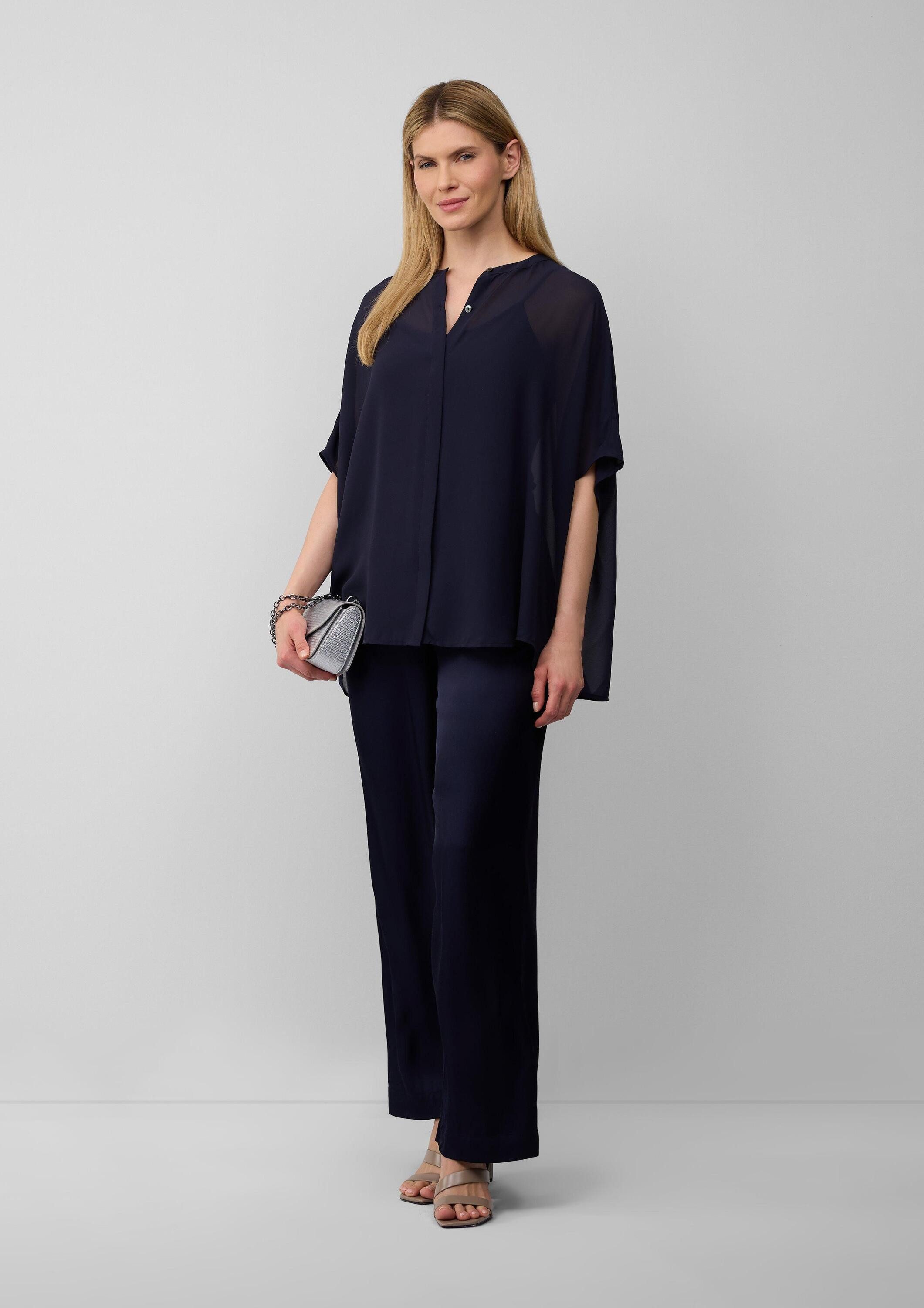 s.Oliver BLACK LABEL Kurzarmbluse – Transparente Poncho-Bluse aus Chiffon