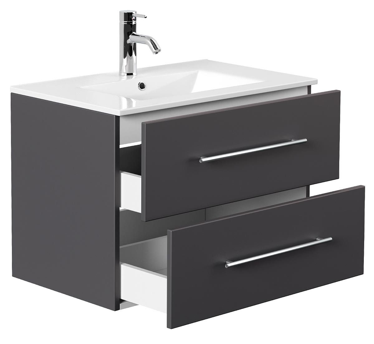 einfachgutemoebel Waschtisch-Set KUBOA Waschplatz 70cm Grafit Seidenmatt mit Keramikbecken, (Badmöbel Set, 1-St., Waschtisch Set)