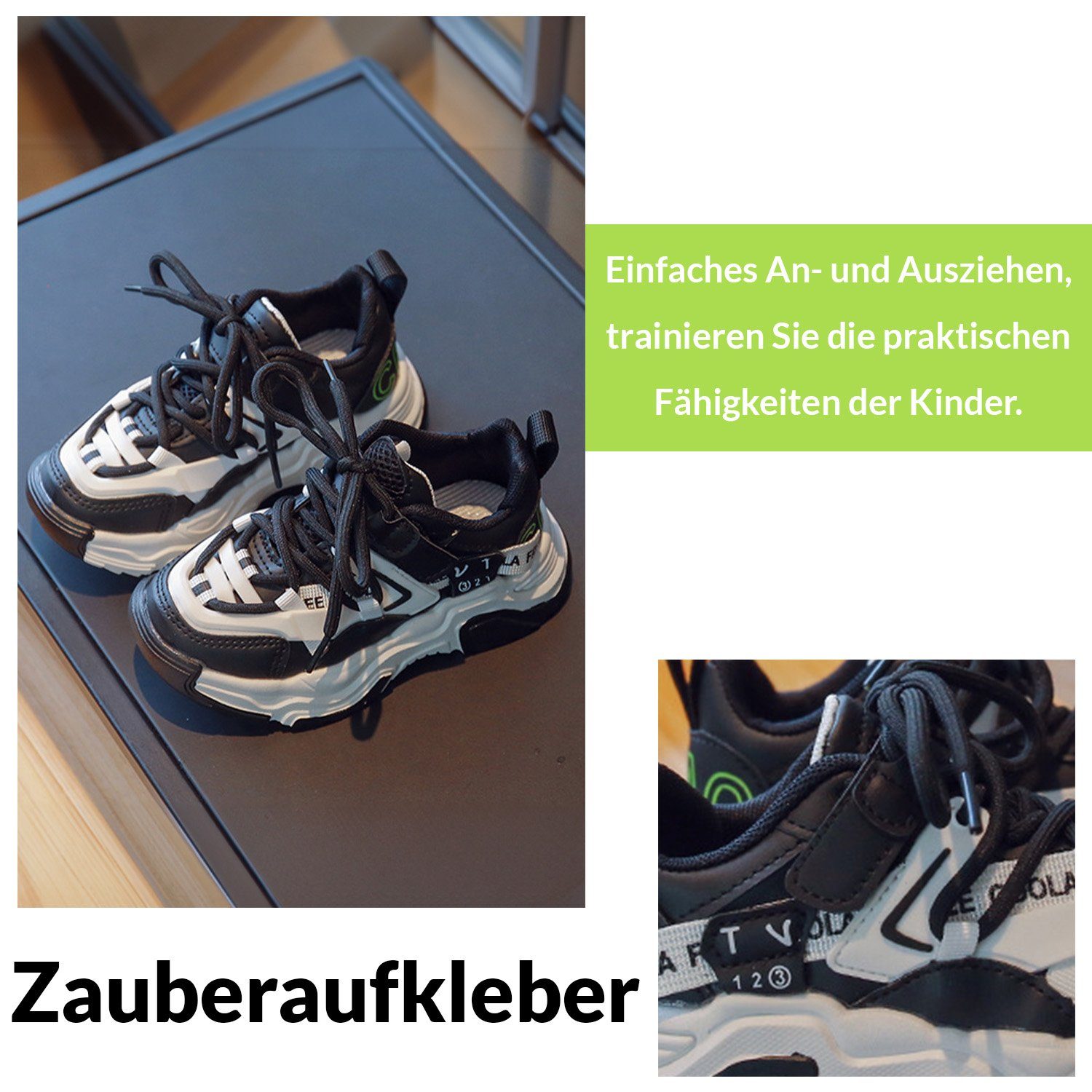 Daisred Schuhe Schwarz Jungen Kinder Sneakers Atmungsaktives Mädchen Sneaker