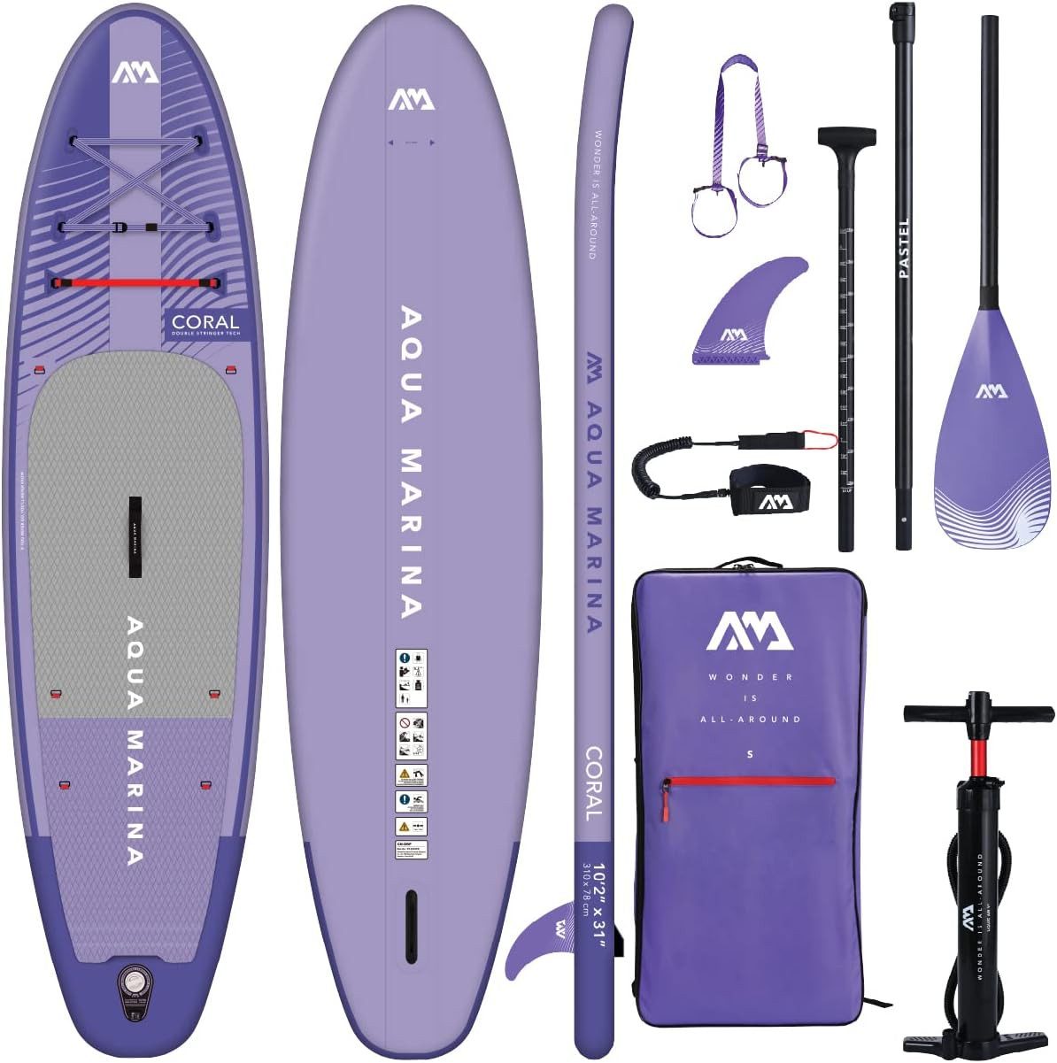 Aqua Marina SUP-Board AQUA MARINA CORAL 10.2 SET Stand Up Paddle Surf Board ISUP 310x78cm