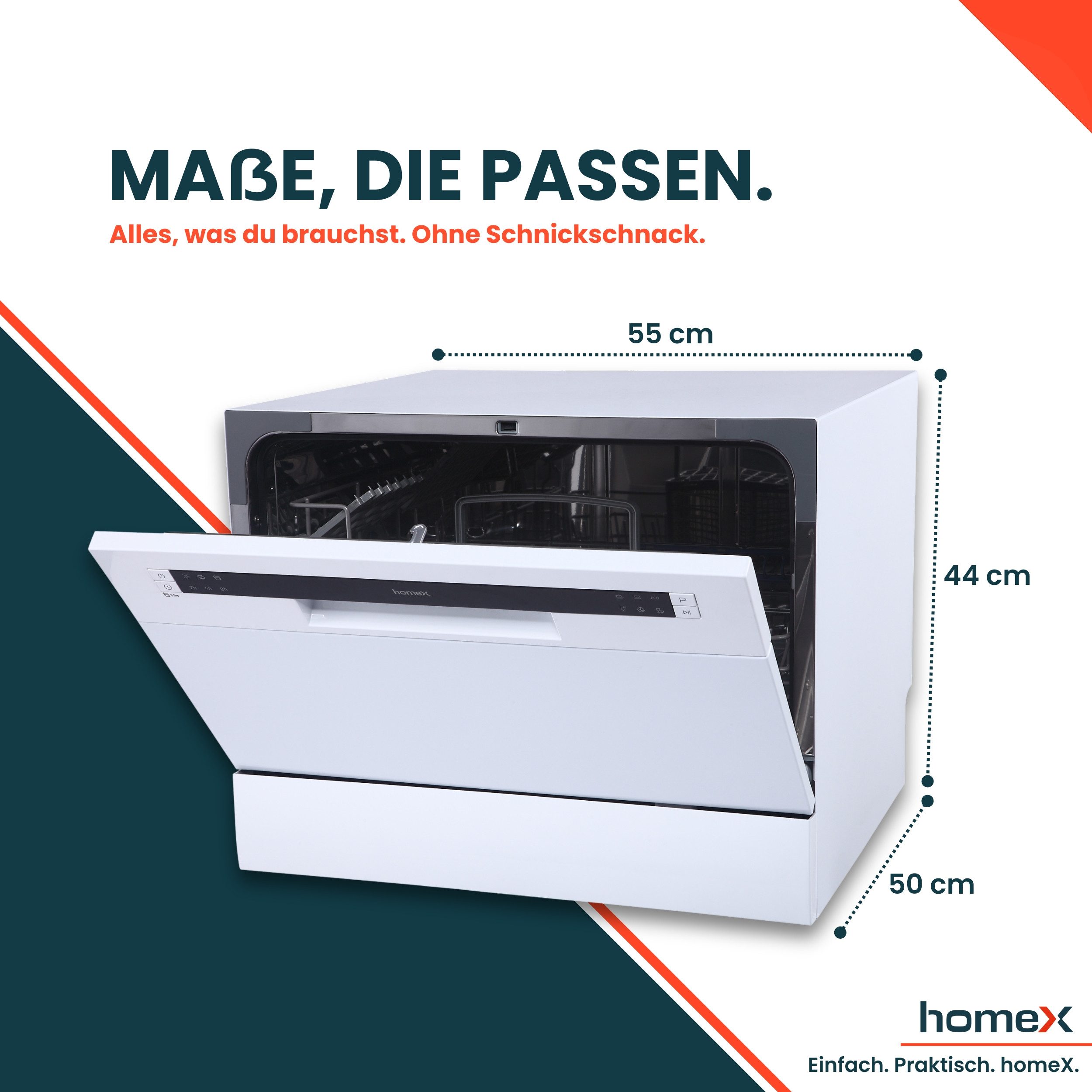 homeX Tischgeschirrspüler GST6AD-W, 7 l, 6 Maßgedecke, Mini Spülmaschine, Geschirrspüler klein, 6 Programme, 6 Gedecke, 47 dB – Bild 4 von 5