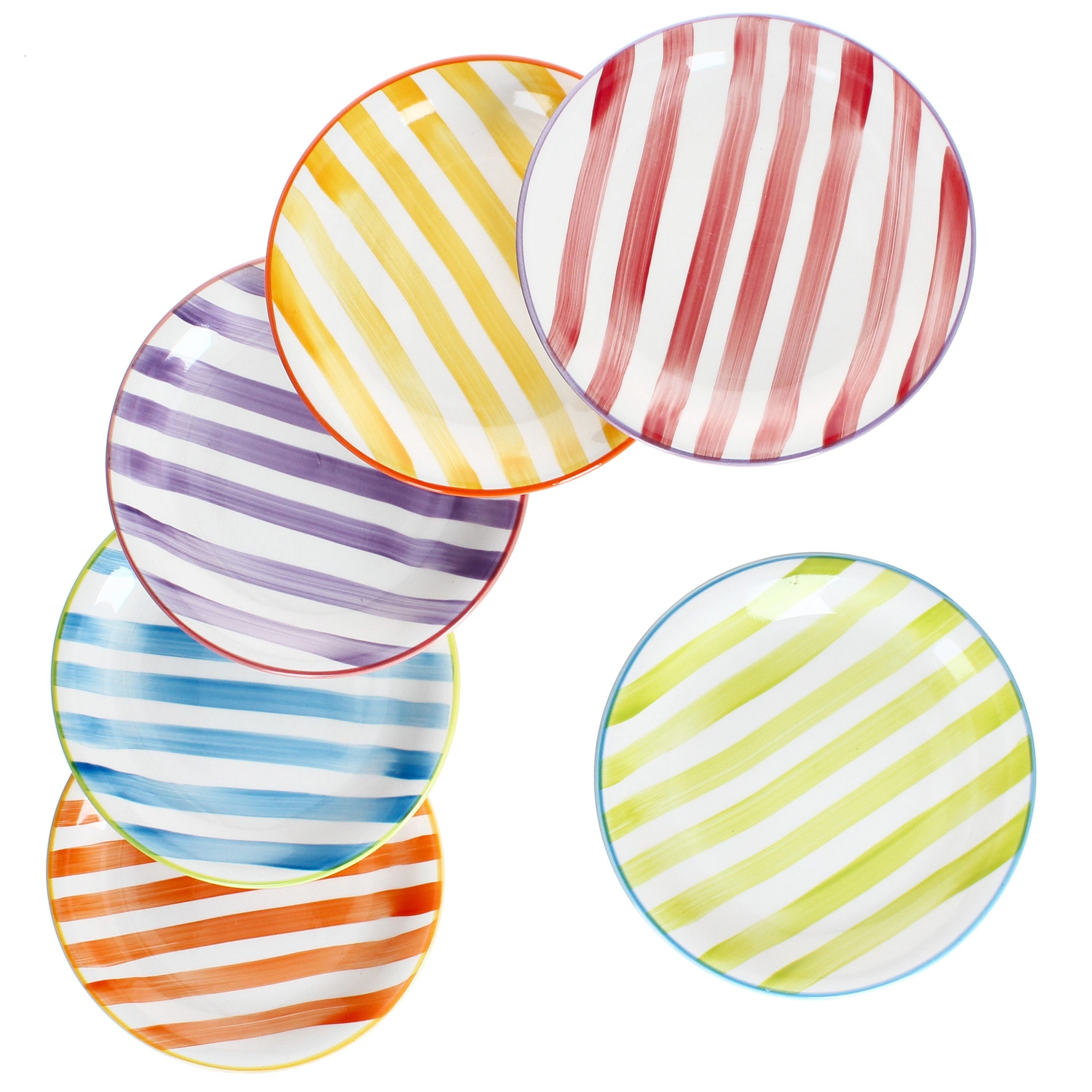 MamboCat Frühstücksteller Summer Stripes 6er Set Kuchenteller Steingut Dessertteller bunt