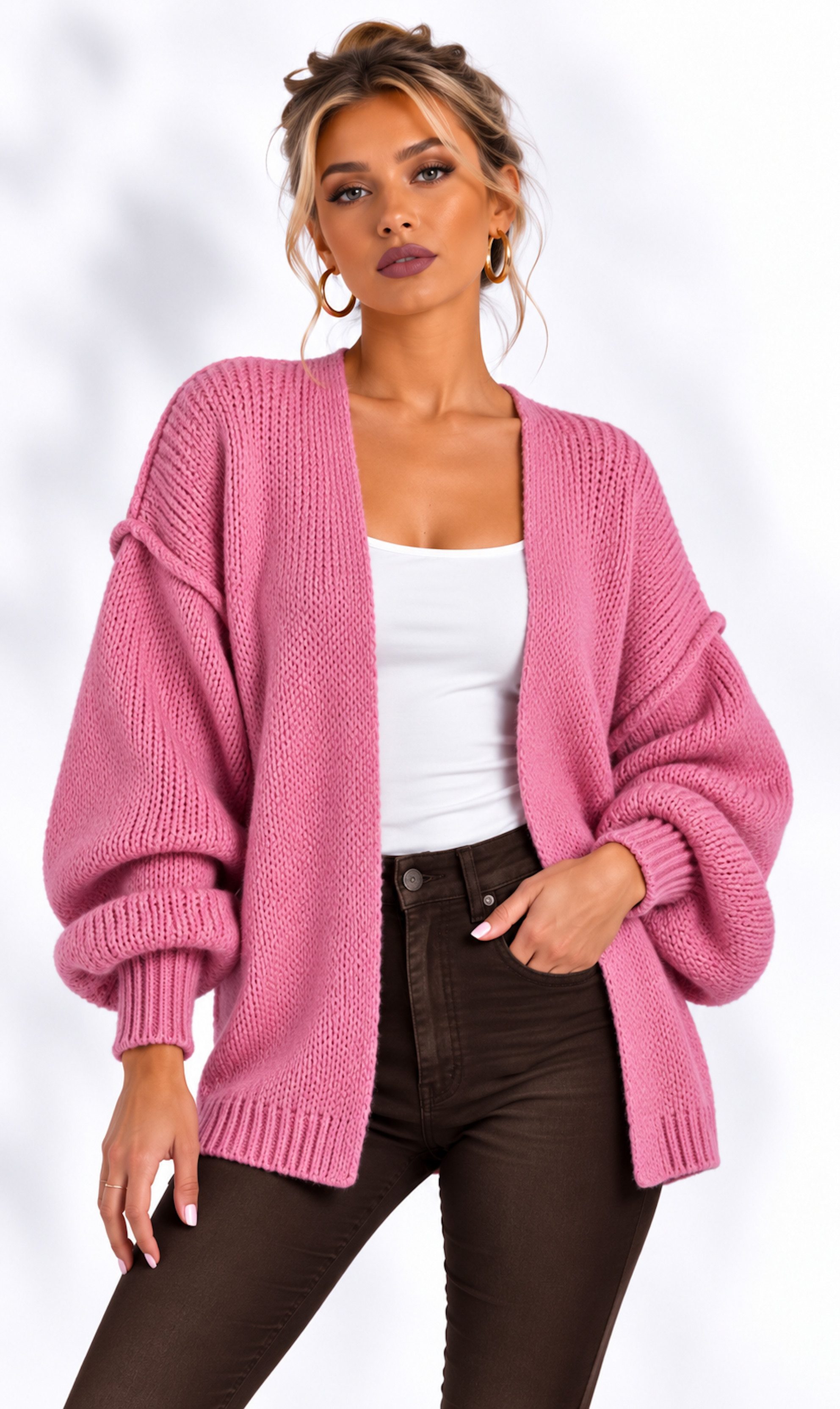 Worldclassca Cardigan Worldclassca Strickjacke Cardigan Uni Open Front Pullover Lang Casual Neue Kollektion - Stilvolle und gemütliche Strickmode für Damen