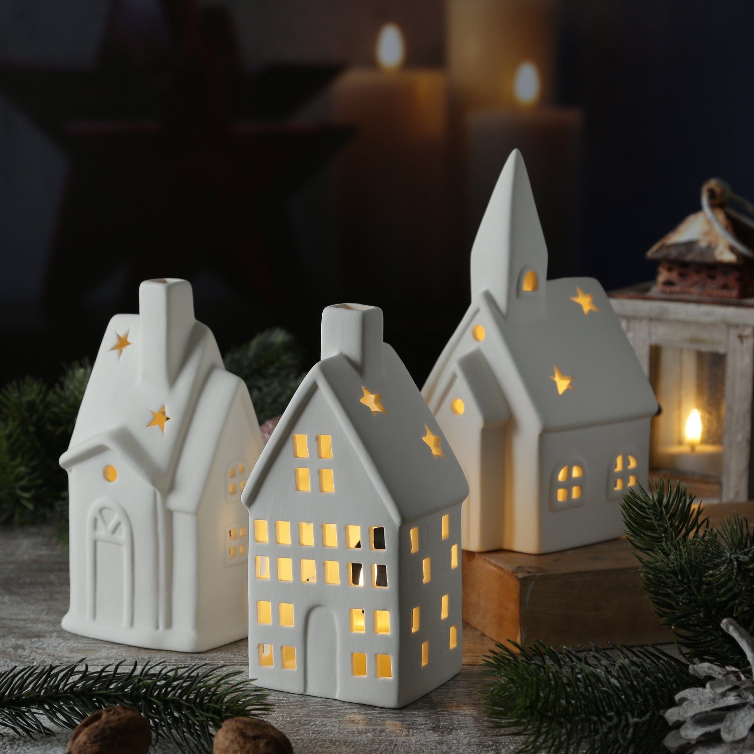 MARELIDA Teelichthalter Teelichthalter Haus Porzellan Windlicht Lichthaus Teelichthaus weiß