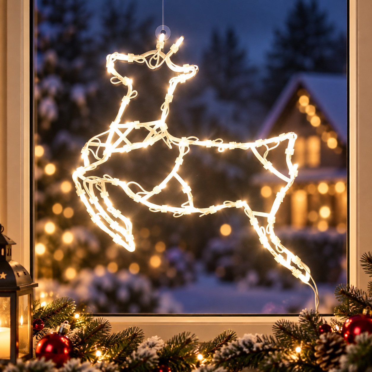 DEGAMO Beleuchtetes Fensterbild RENTIER, 36x46, 50 LED weiss, Netzbetrieb 230V – Bild 2 von 5