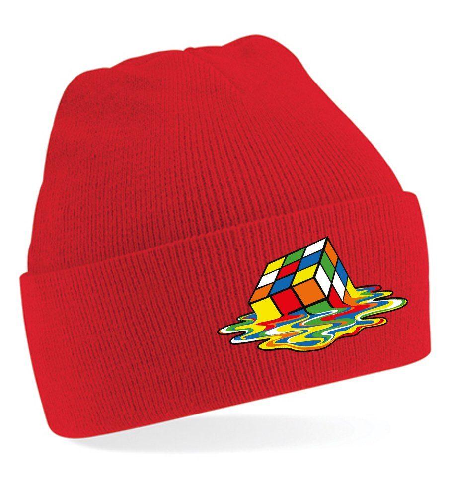 Blondie & Brownie Beanie Unisex Erwachsenen Mütze Zauberwürfel Cube Rubix Sheldon Rot