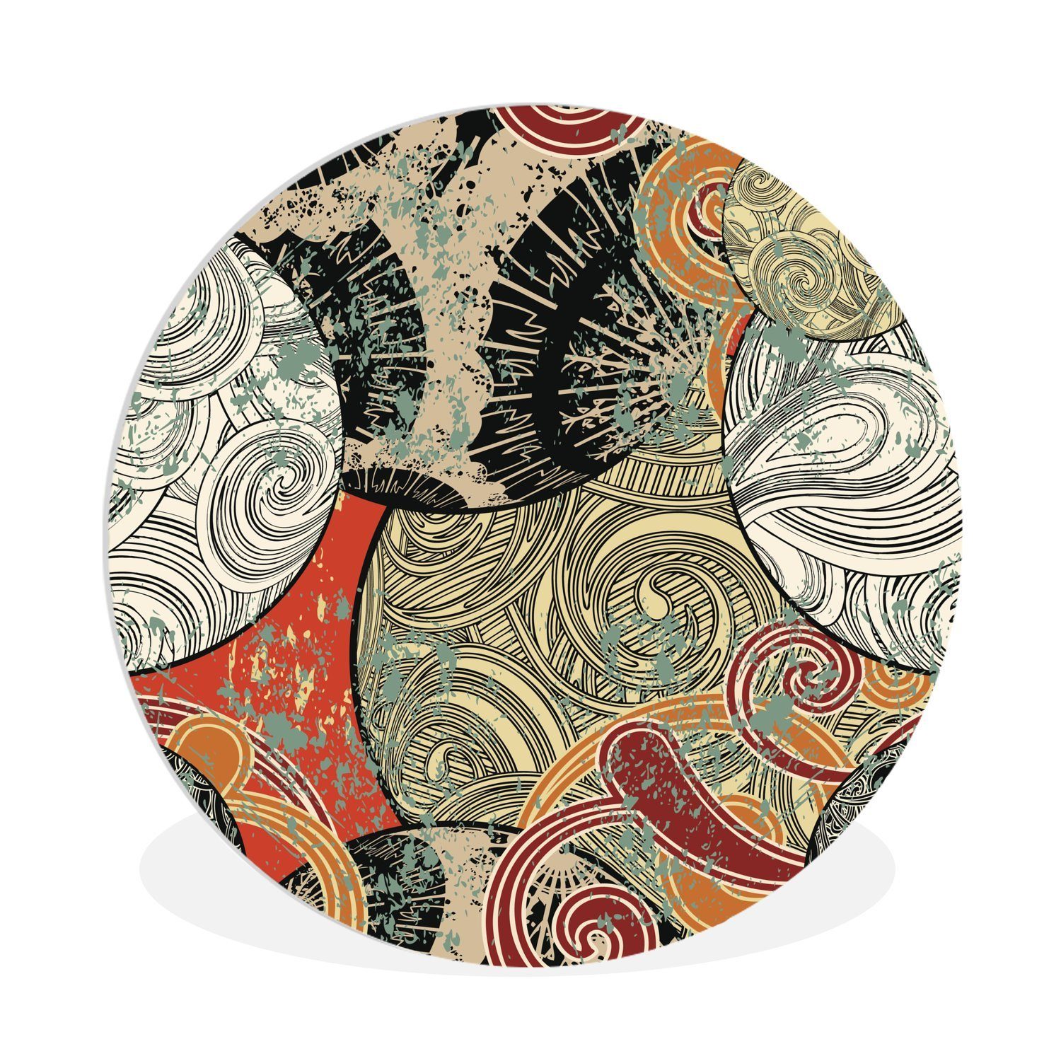 MuchoWow Gemälde Abstraktes Muster mit Wellen im japanischen Stil, (1 St), Kreis Wanddekoration Forex, Rundes Wandbild, Wohnzimmer, 30x30 cm