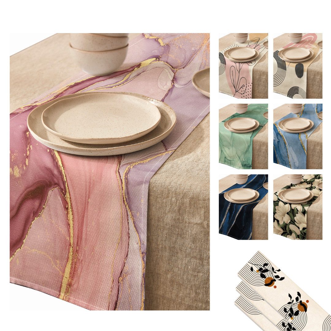 LIVINA HOME Tischläufer Premium Tischdecke abwaschbar, Tischband, moderne Leinenoptik Decke, Tischtuch, Juteband, Gartentischdecke, Tafeltuch