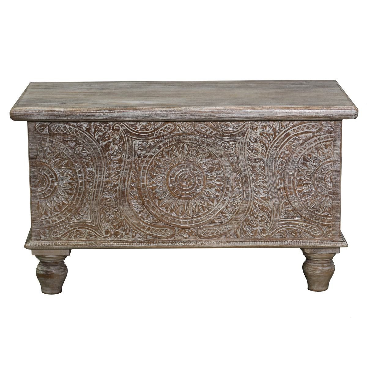 Oriental Galerie Truhe Indische Truhe braun weiß 80cm, Holztruhe, Couchtisch mit Fach, Schatzkiste, Holzkiste Wohnzimmer