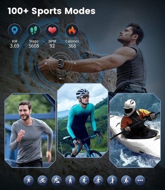 Lige Smartwatch (1,96 Zoll, Android iOS), Sportuhr mit Herzfrequenz Schlaftracker,123 Sportmodi Fitness Tracker