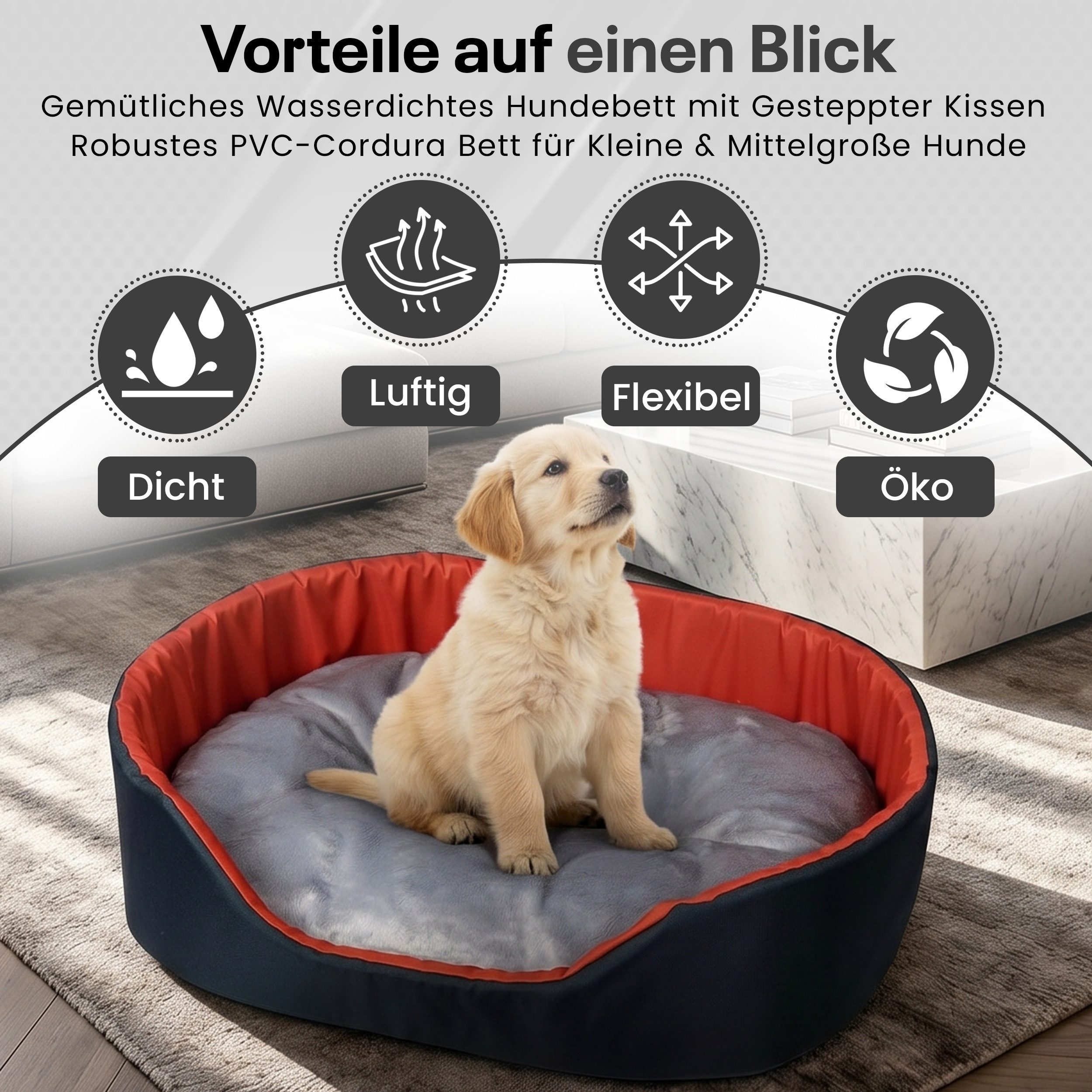 Best for Pets Hundebett Gemütliche Hundehütte mit Kissen für kleine Haustiere–bequem&waschbar, Wasserdicht, kratzfest, herausnehmbares Kissen, langlebig
