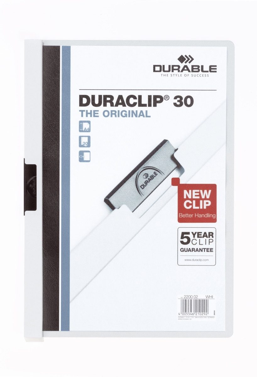 DURABLE Hefter Klemmmappe Duraclip Original 30 bis 30 Blatt A4 weiß (25 Stück)