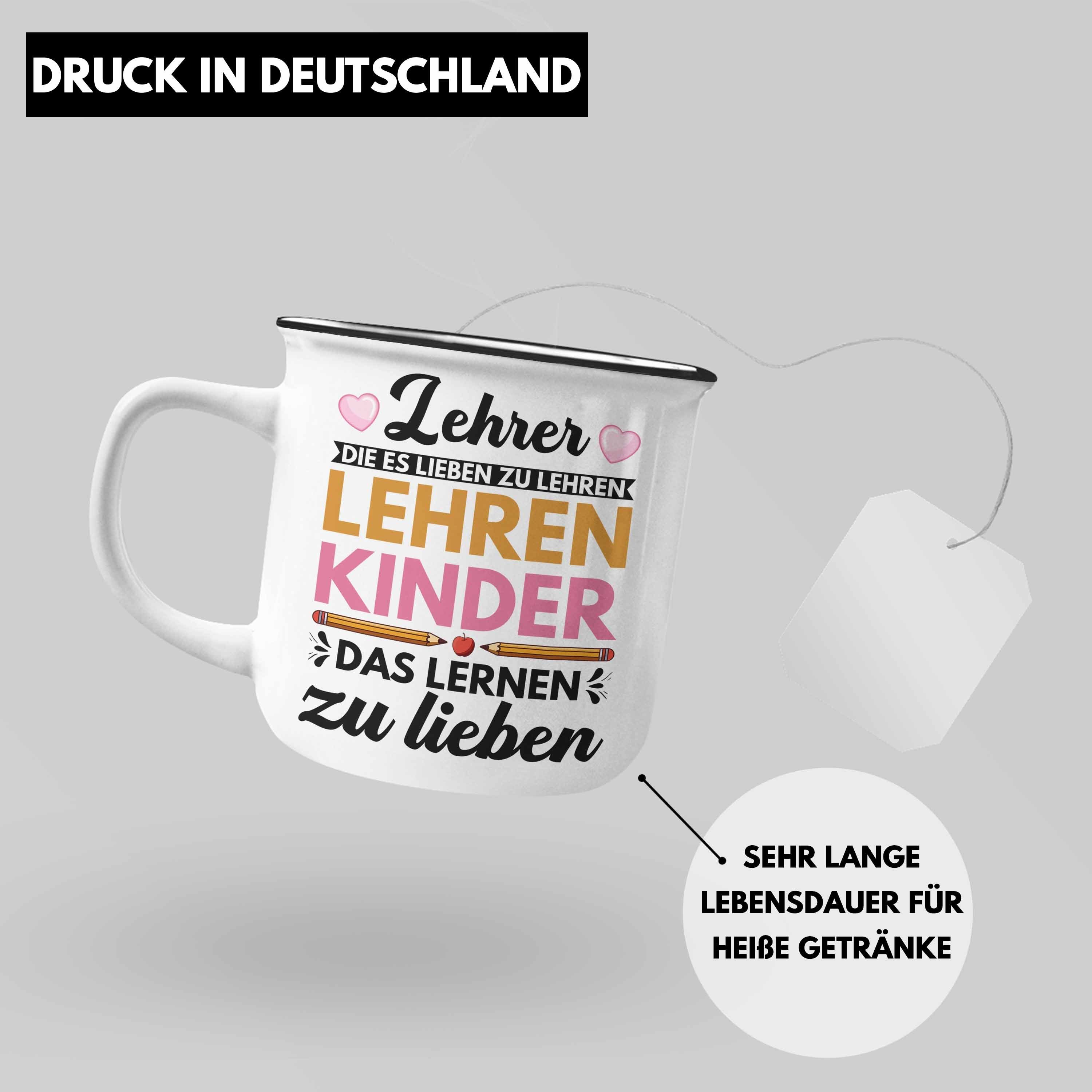 Trendation Lehrer Geschenk Trendation Geschenkidee Tasse Lehrerin - Abschied Emaille Klassenlehrerin Silber Danke zum Abschiedsgeschenk Thermotasse