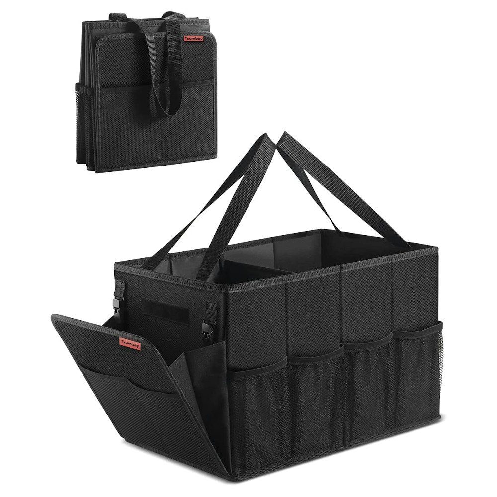 Tsumbay Aufbewahrungstasche, Kofferraum Organizer Kofferraumtasche  Aufbewahrungstasche Autotasche Box mit Müllsack faltbar 40x27x27 cm