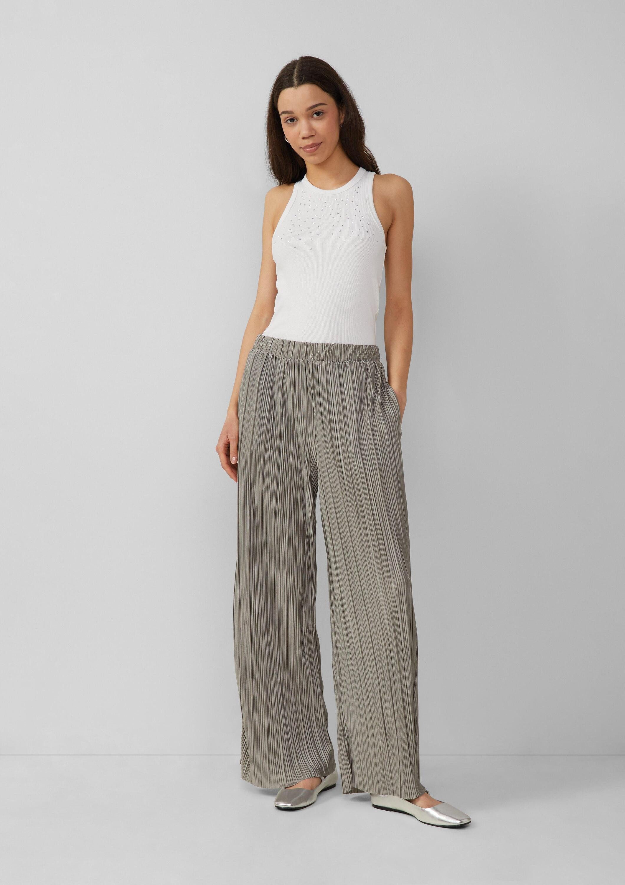 QS Chinos Hose Plissierte Wide-Leg-Hose günstig online kaufen