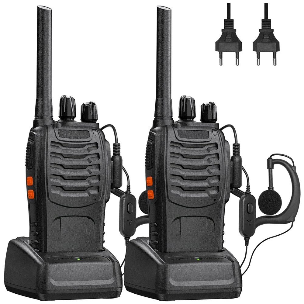 TUWENA Walkie Talkie 2 Stück Walkie Talkie, 88E Lange Entfernung 16 Kanäle Dual-Wege-Radio, (2-St), Handfunkgerät LED Taschenlampe mit USB Anschluß und Original-Kopfhörer