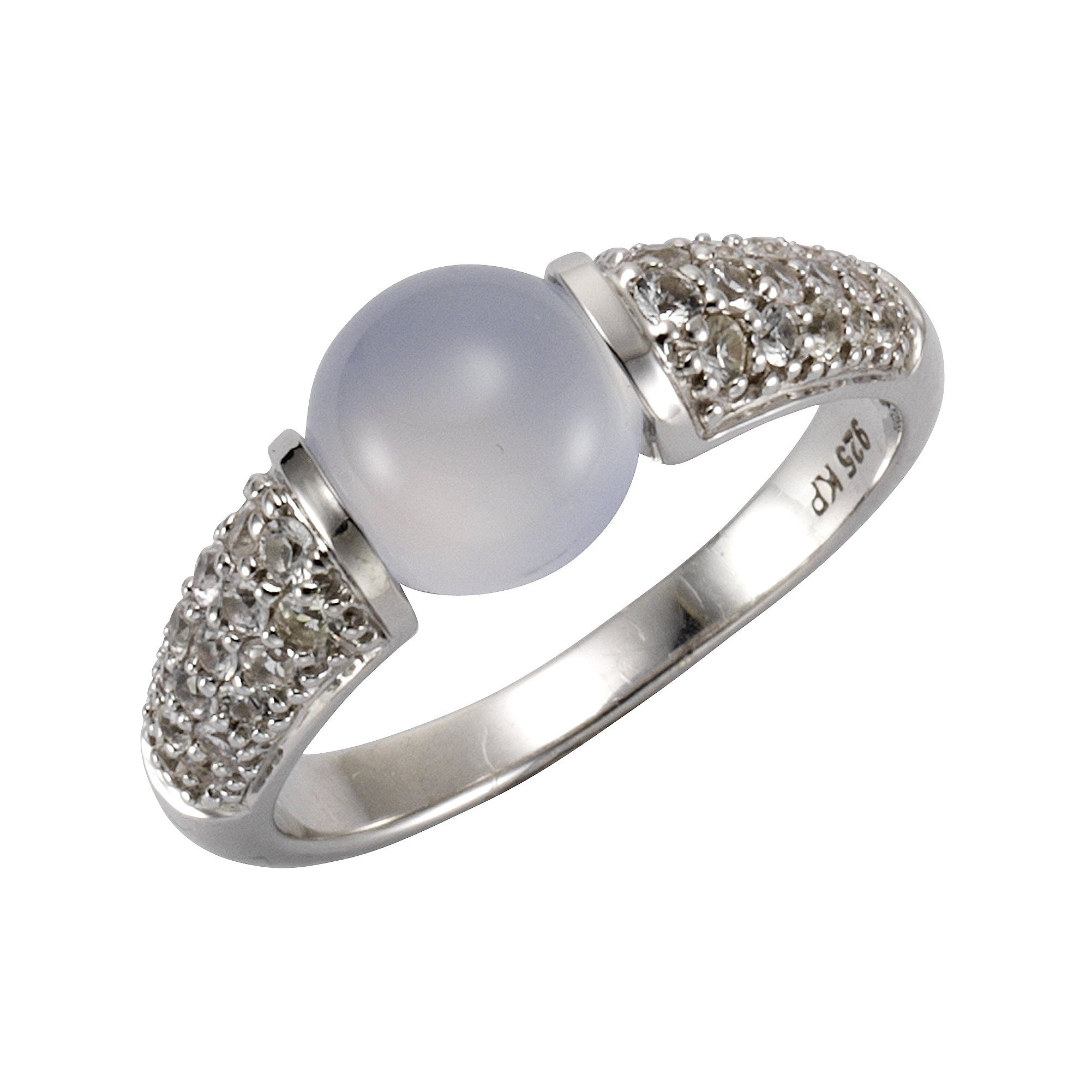 Jamelli Fingerring 925 Silber rhod. Chalcedon und Weißtopas