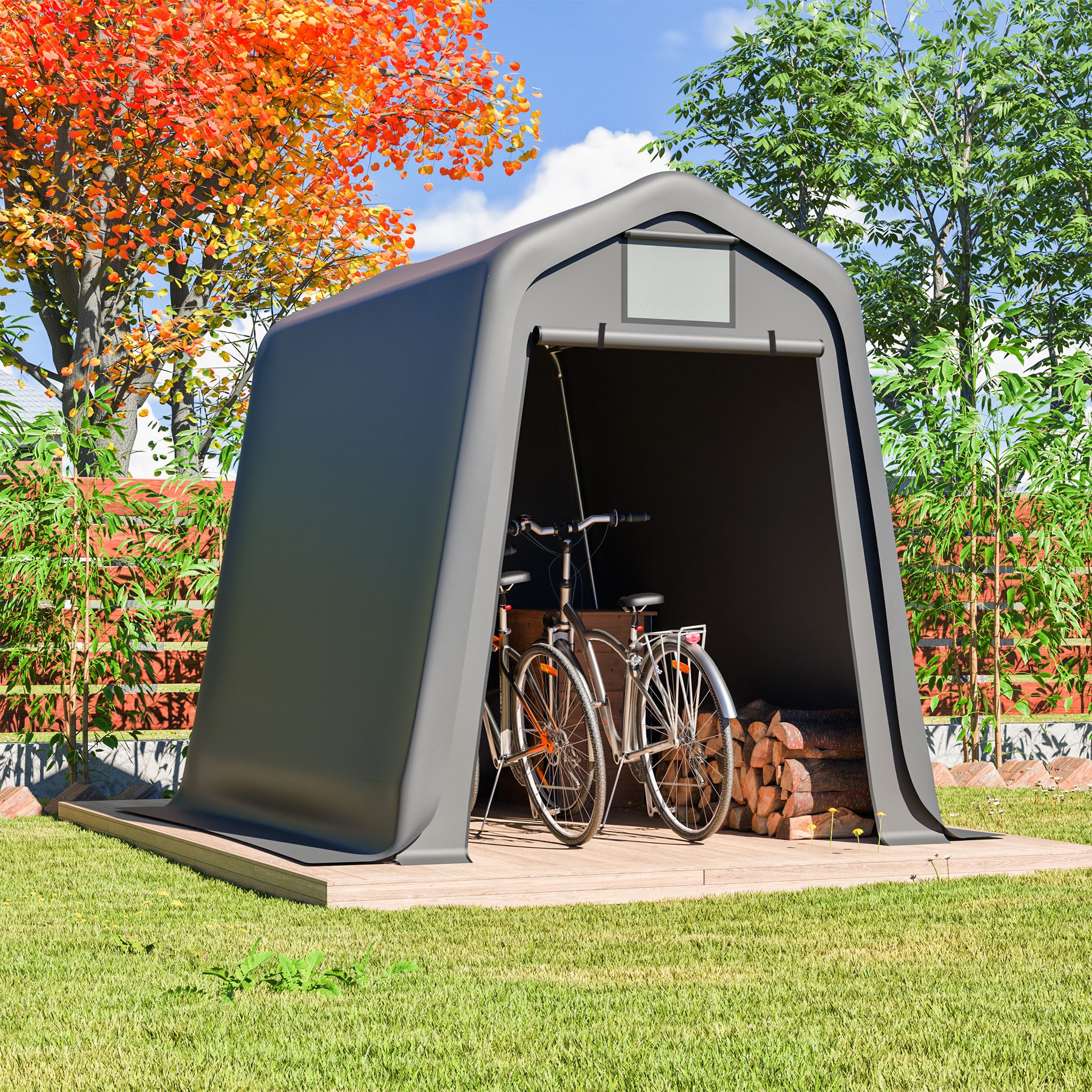 Blossom Gartenhaus Geräteschuppen wasserdichte Lagergarage mit Stahlrahmen & Rolltor, BxT: 245x183 cm, Fahrradgarage 170g PE Plane UV- & windbeständig für Garten Hof Outdoor