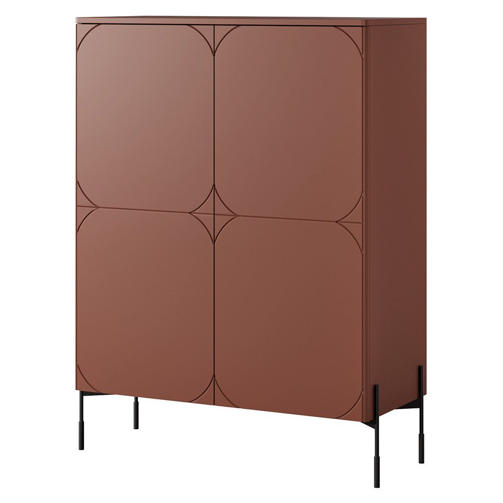 Lomadox Highboard SPLIT-141, burgunder rot matt 124 cm Metallfüße grifflos