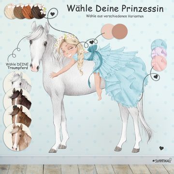 Sunnywall Wandtattoo Prinzessin Mädchen auf Pferd, Wandaufkleber Kinderzimmer, Pferde, selbstklebend, rückstandslos entfernbar