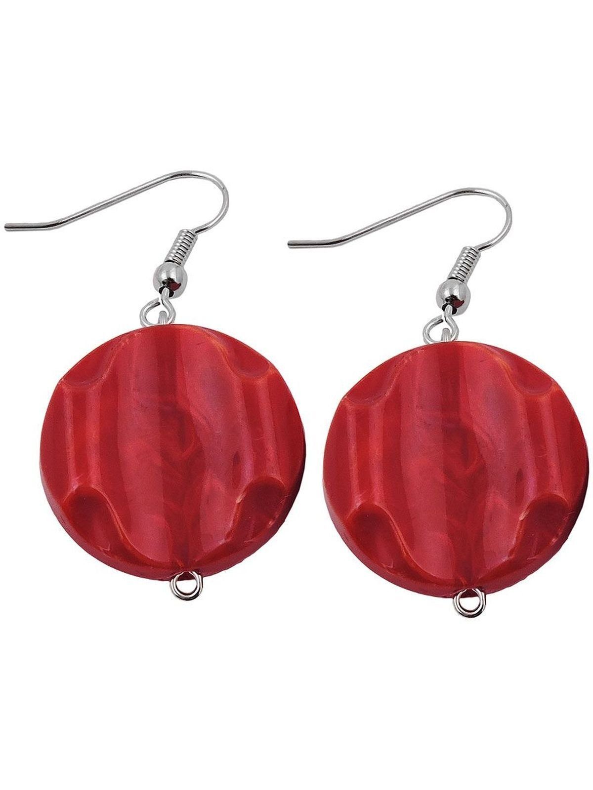 Paar Ohrhaken Ohrhänger Ohrringe 44x22mm Scheibe Kunststoff graviert rot-marmoriert